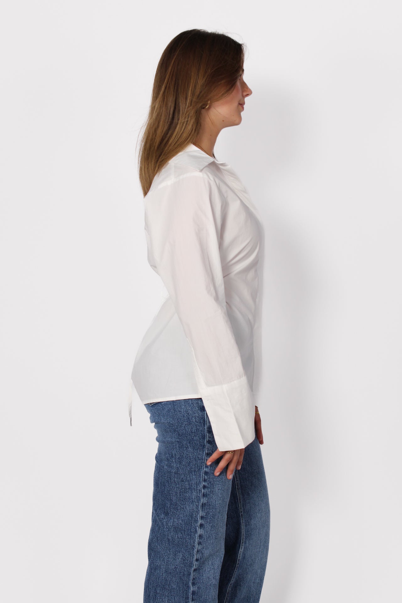 CINCHED WAIST BLOUSE - WHITE