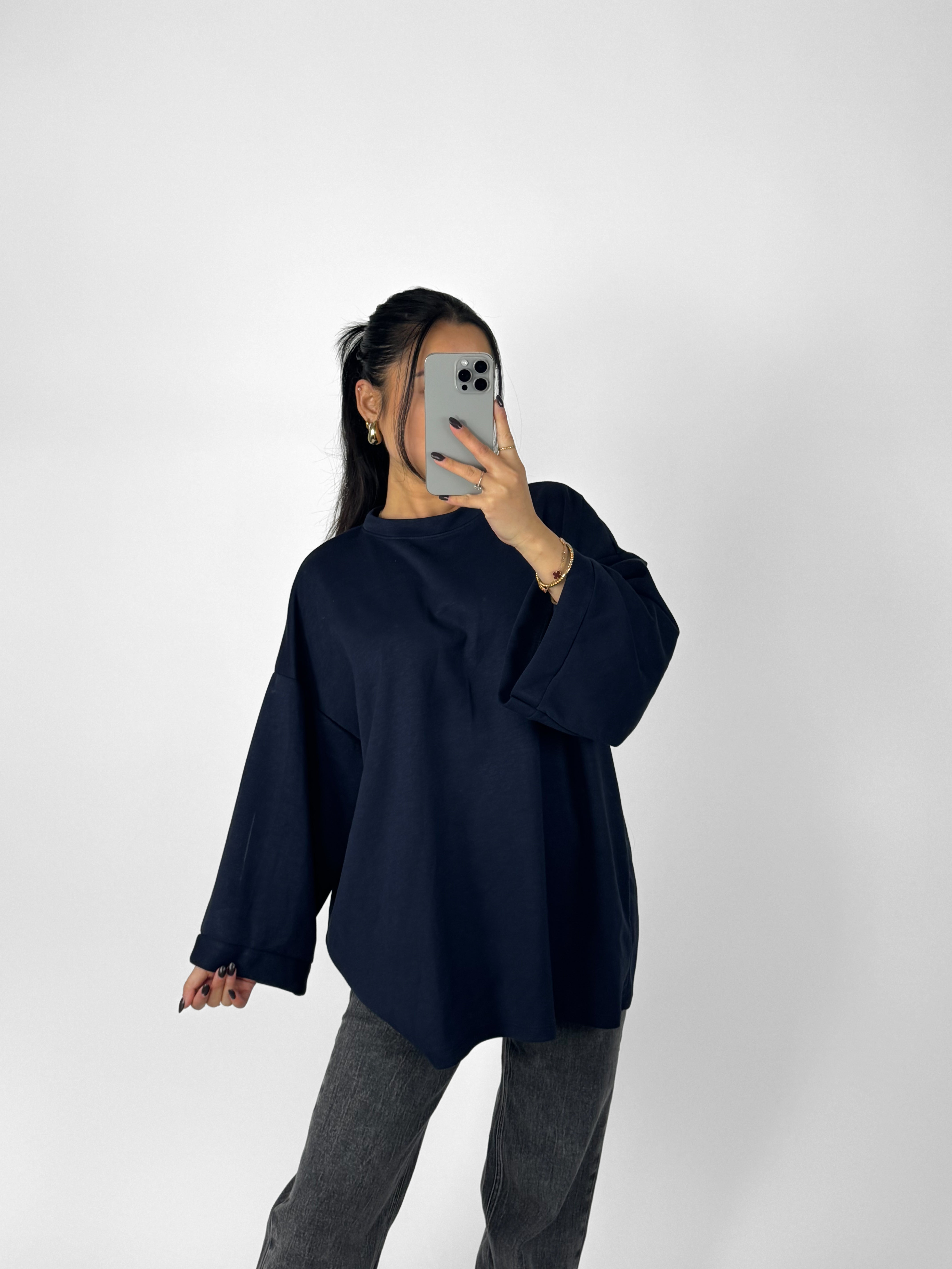OVERSIZED BASIC SWEATER - NAVY
