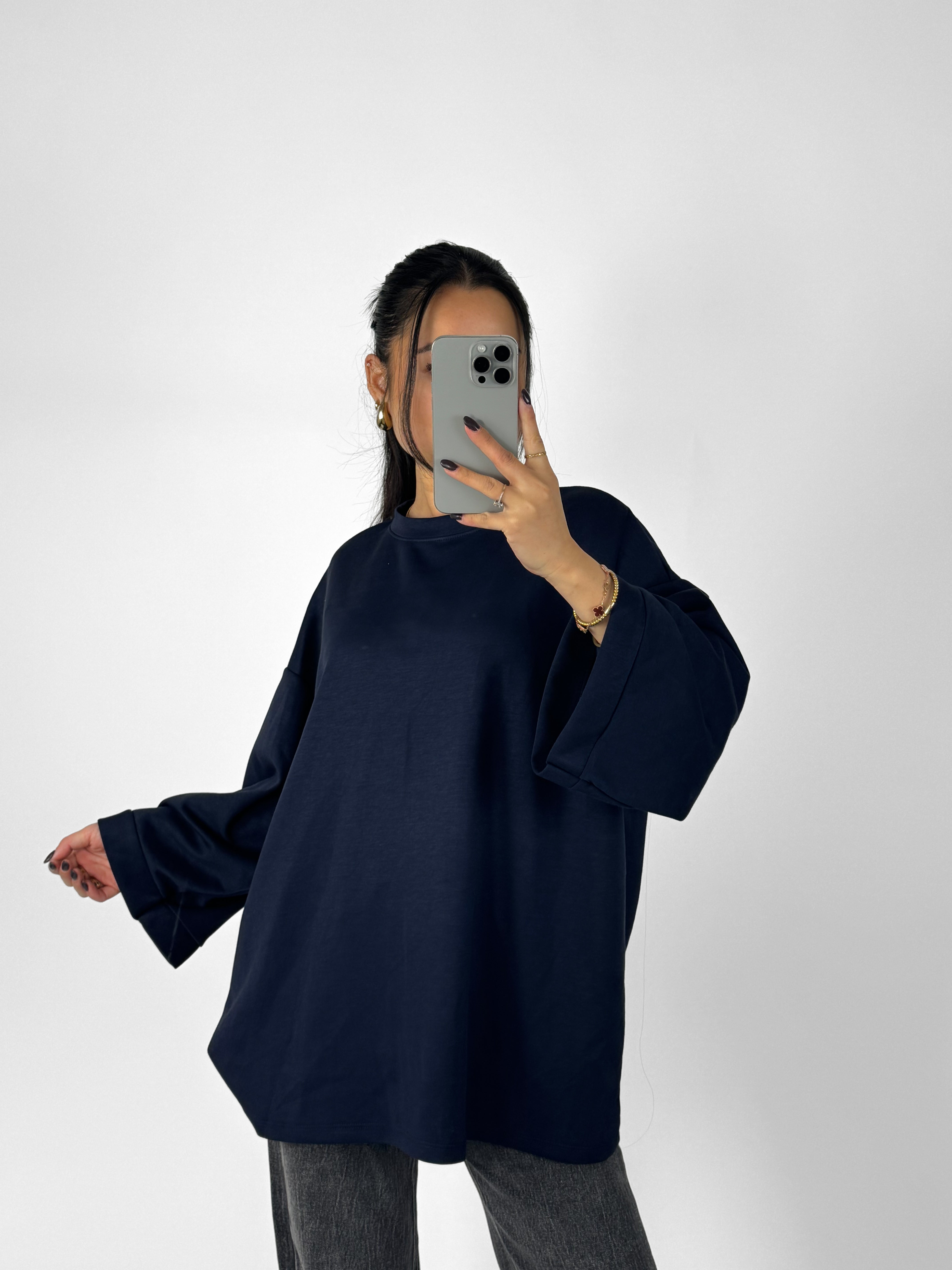 OVERSIZED BASIC SWEATER - NAVY