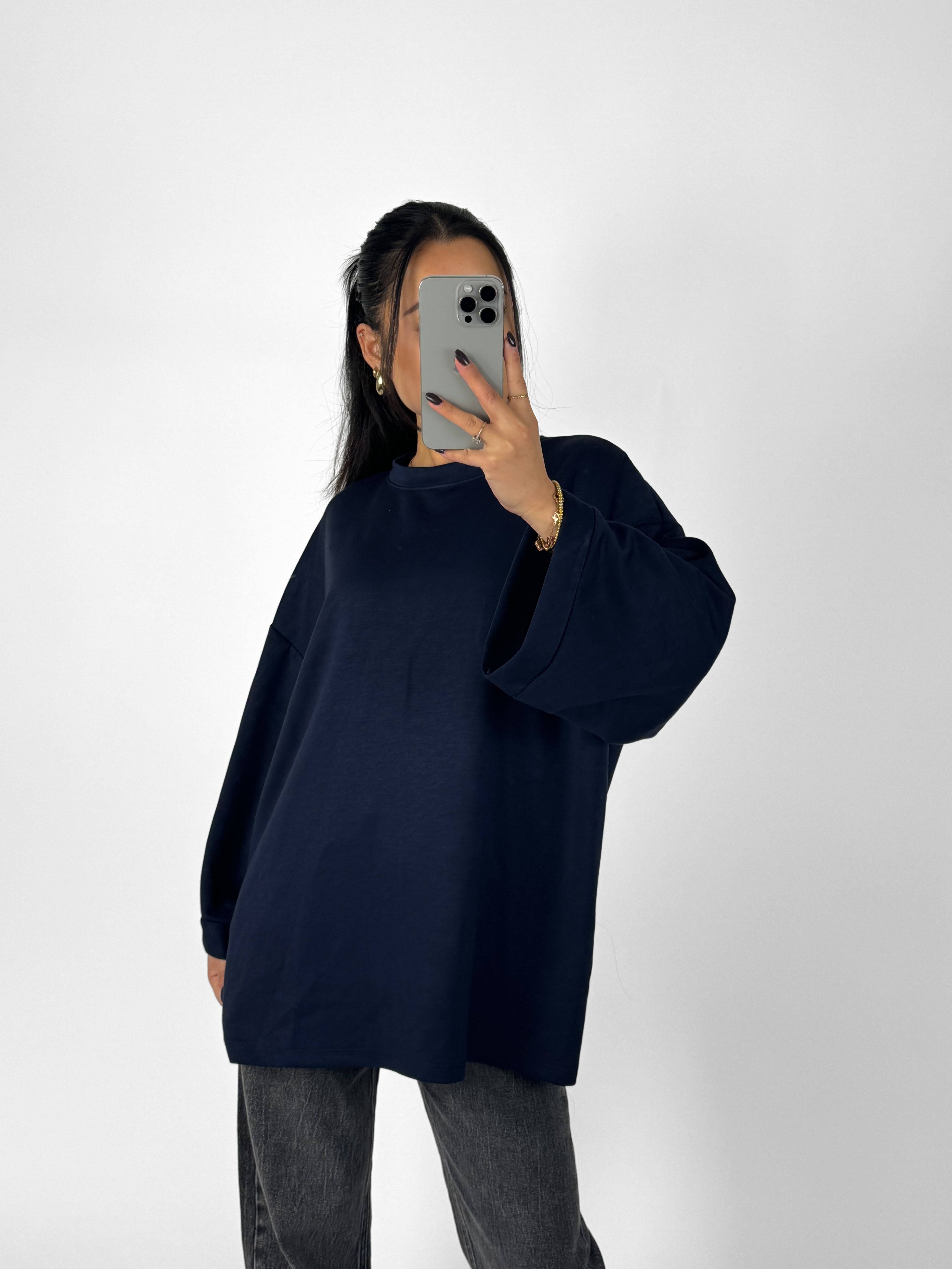 OVERSIZED BASIC SWEATER - NAVY
