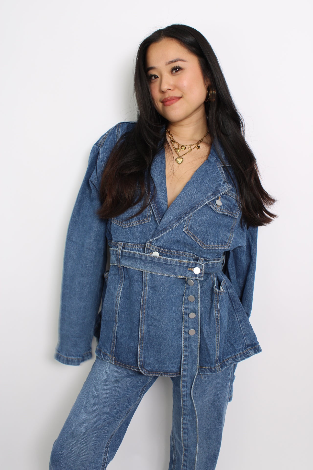 DENIM BELTED JACKET - DARK DENIM