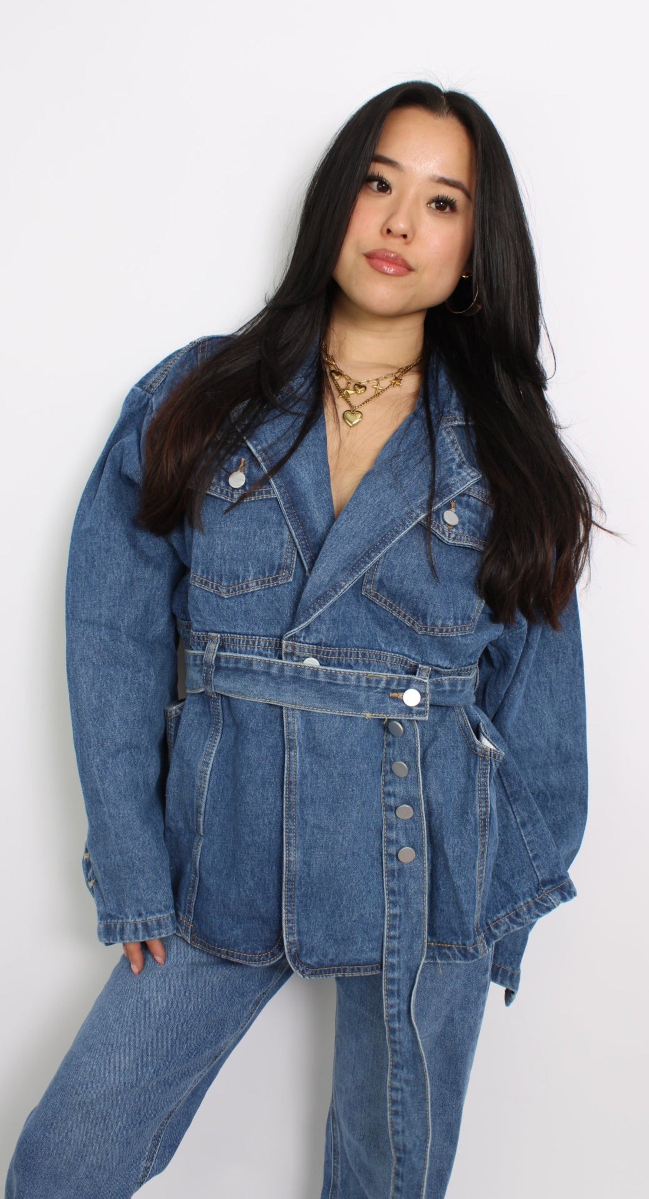 DENIM BELTED JACKET - DARK DENIM