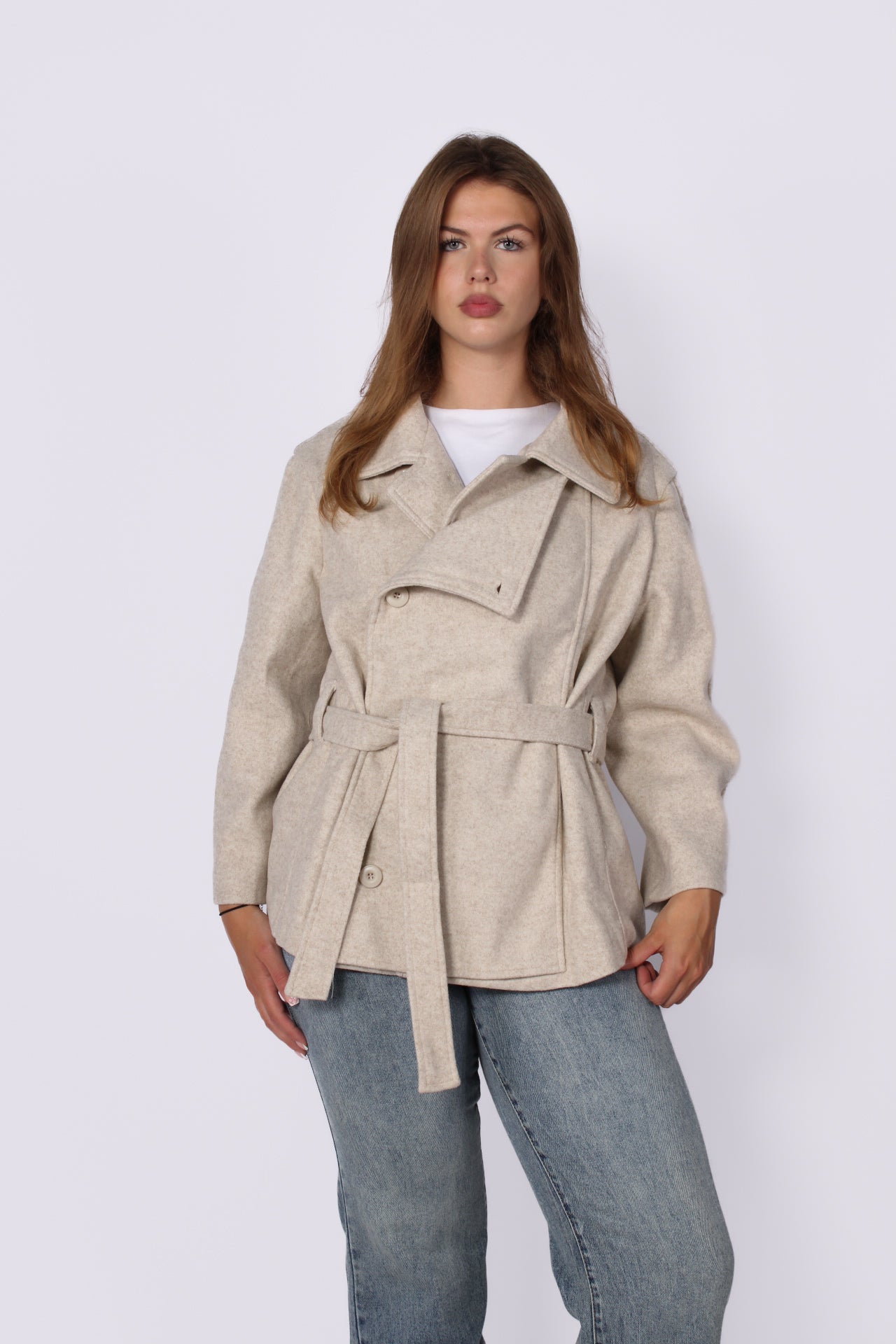 RIVER CROPPED TRENCHCOAT - CREME