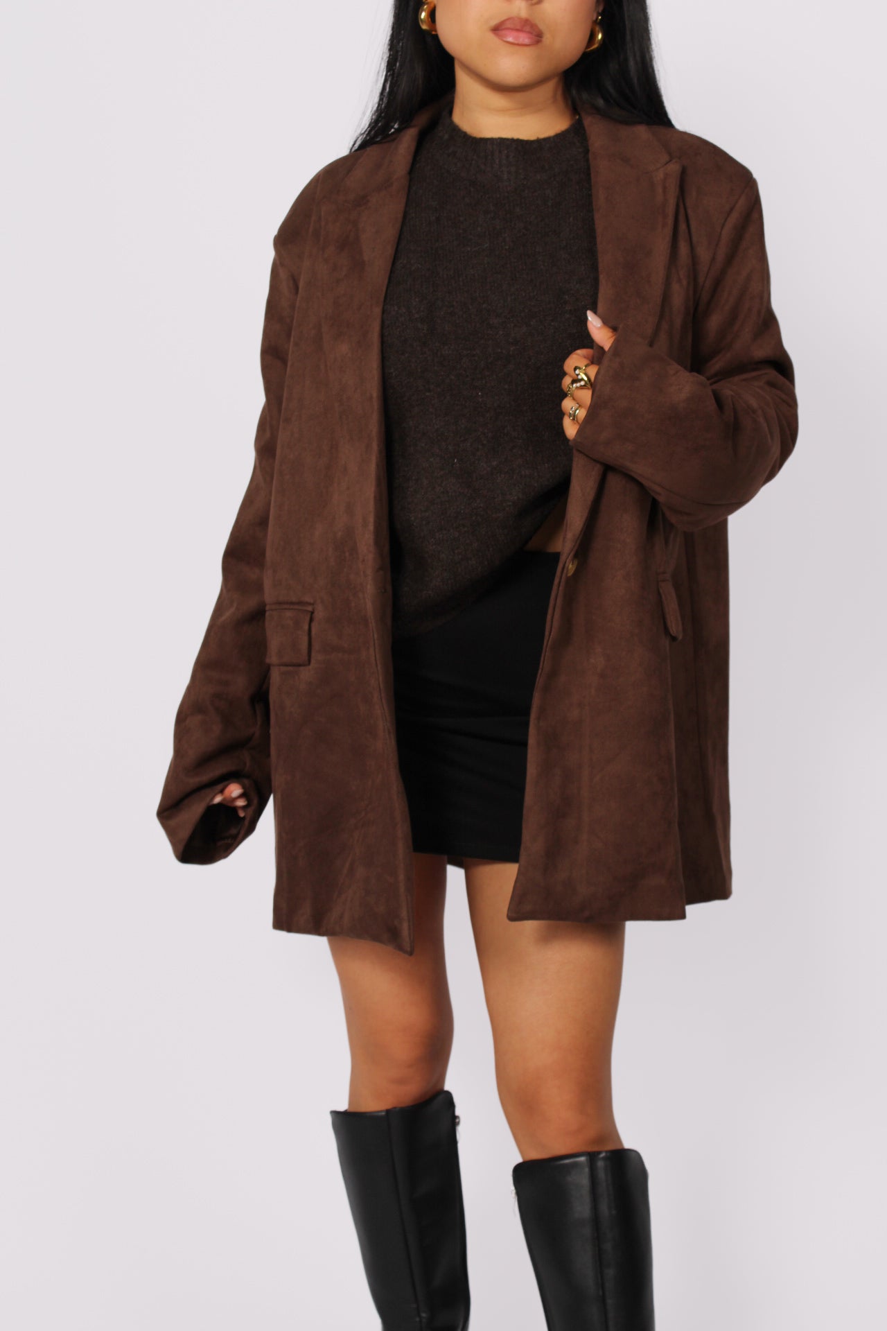 MABEL SUEDE LOOK BLAZER - BROWN