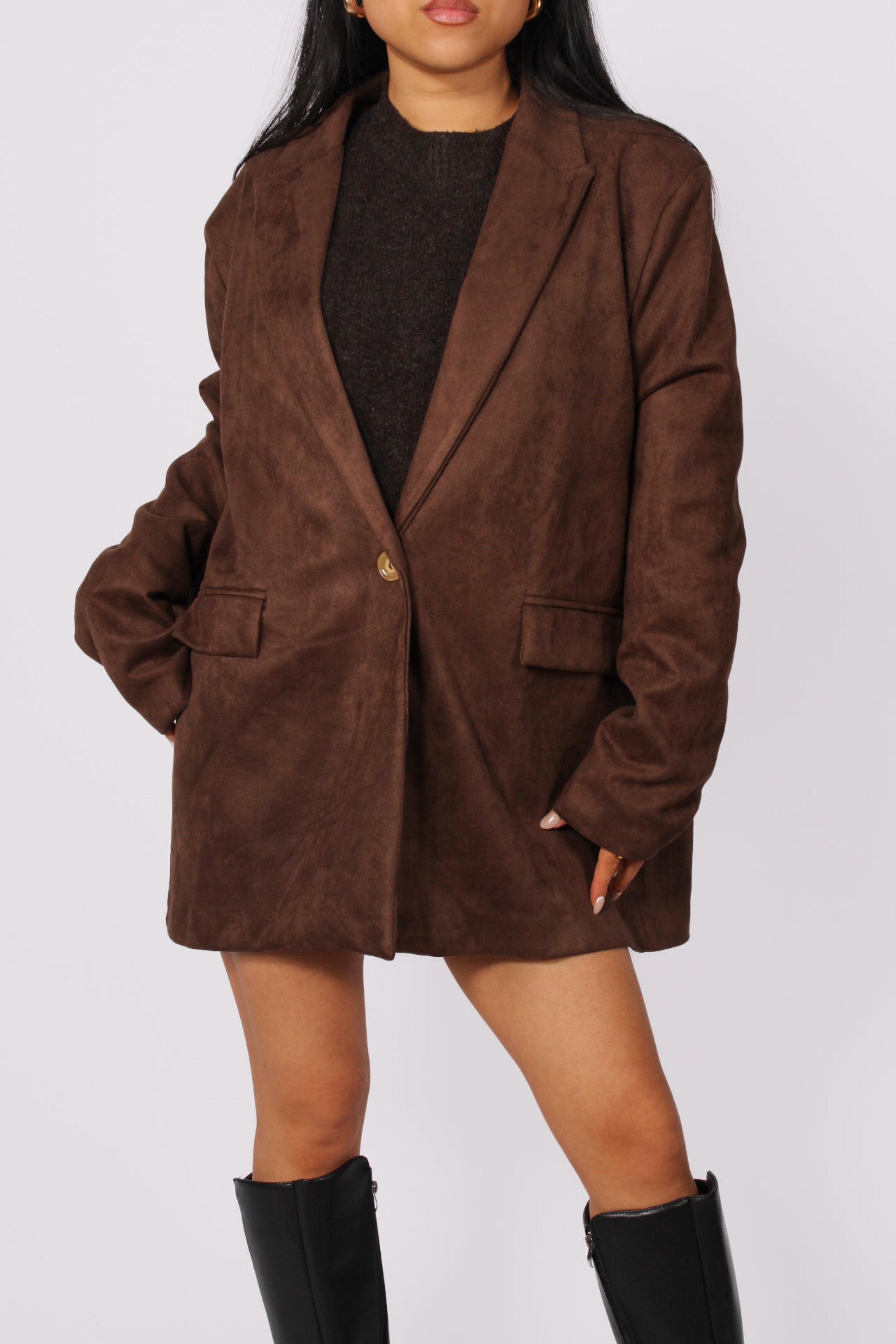 MABEL SUEDE LOOK BLAZER - BROWN