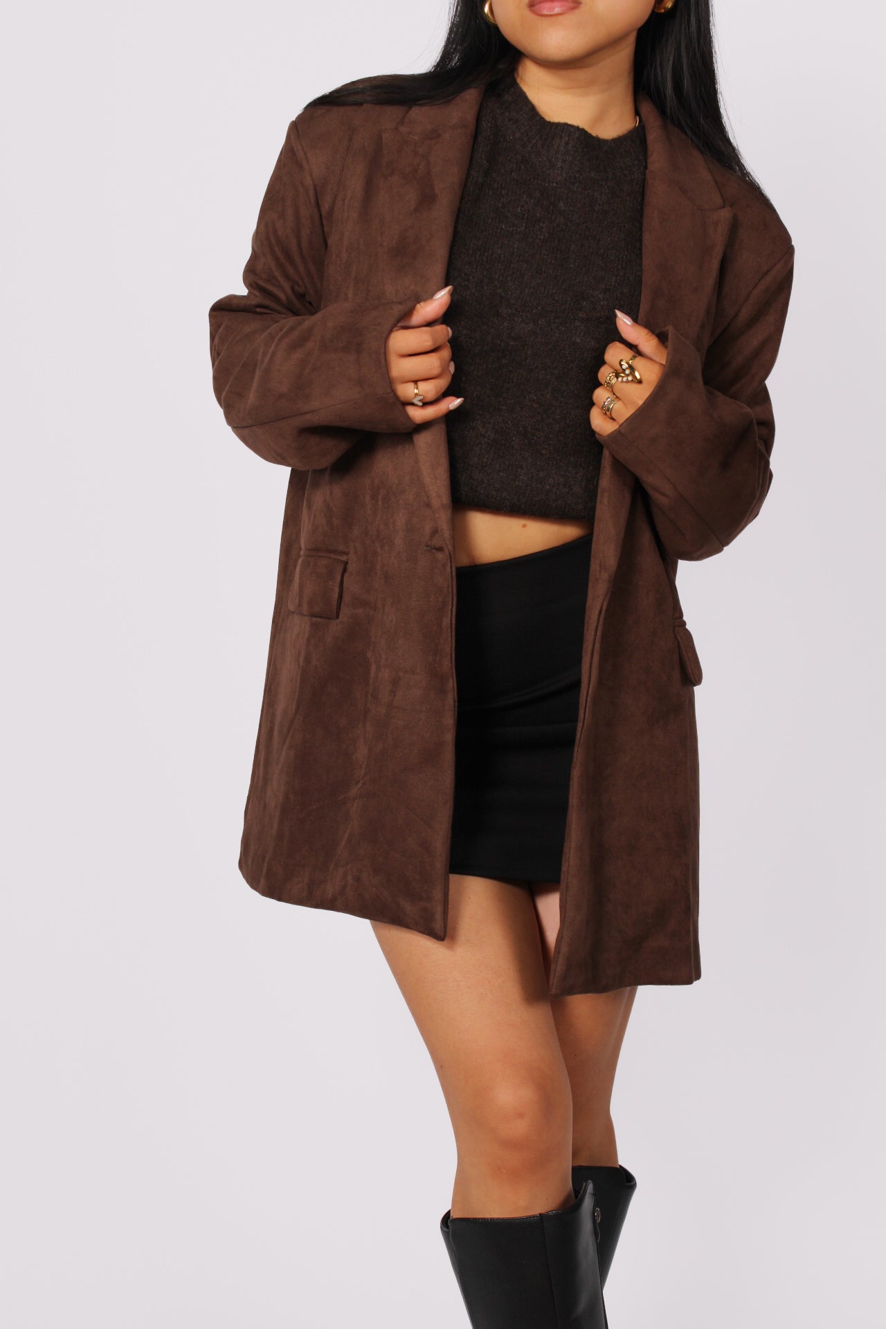 MABEL SUEDE LOOK BLAZER - BROWN