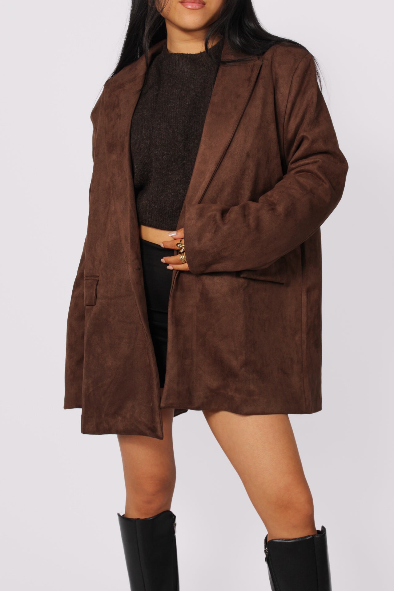 MABEL SUEDE LOOK BLAZER - BROWN