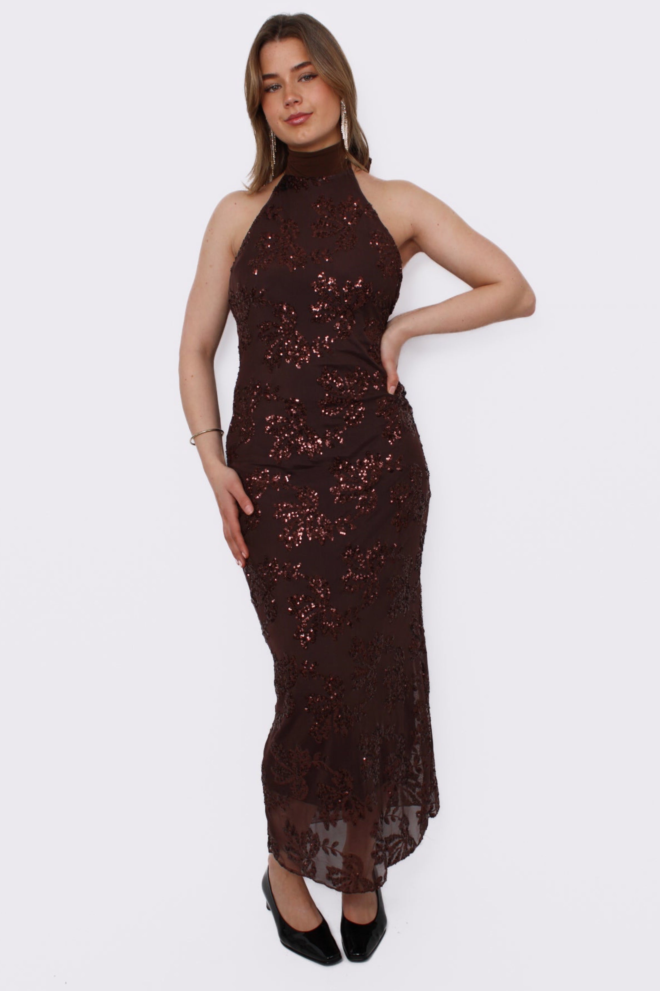 SPARKLE UP DRESS - BROWN