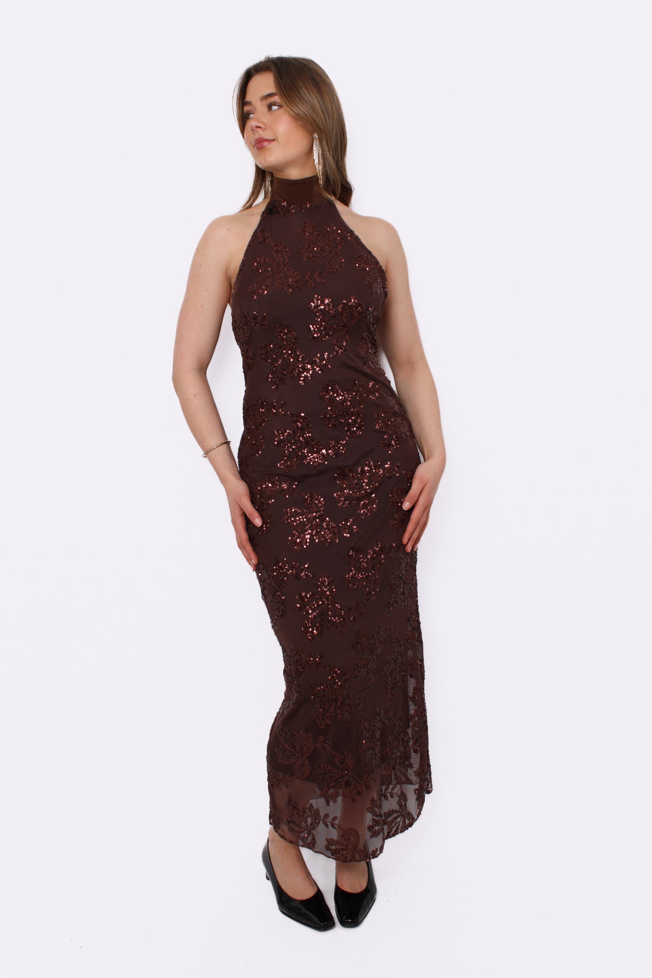 SPARKLE UP DRESS - BROWN