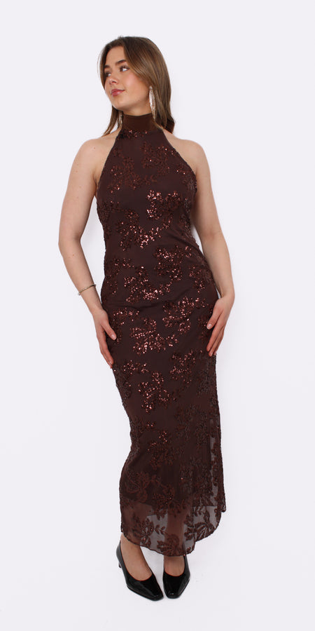 SPARKLE UP DRESS - BROWN