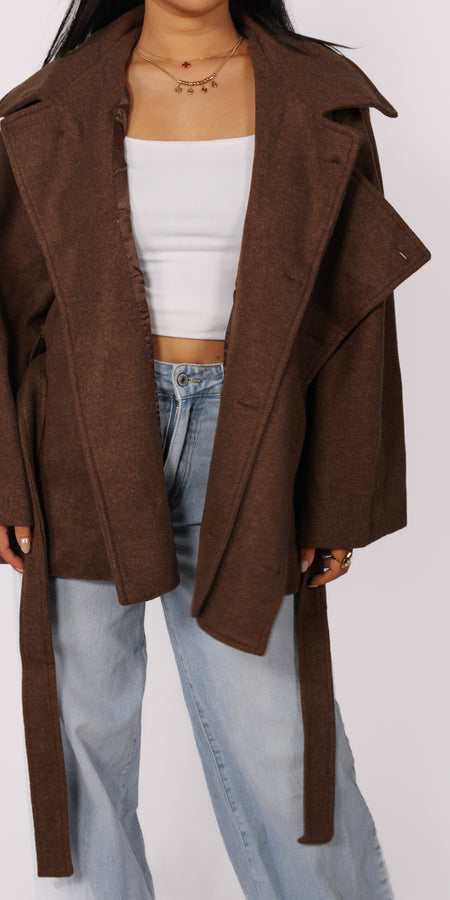 RIVER CROPPED TRENCH COAT - BROWN
