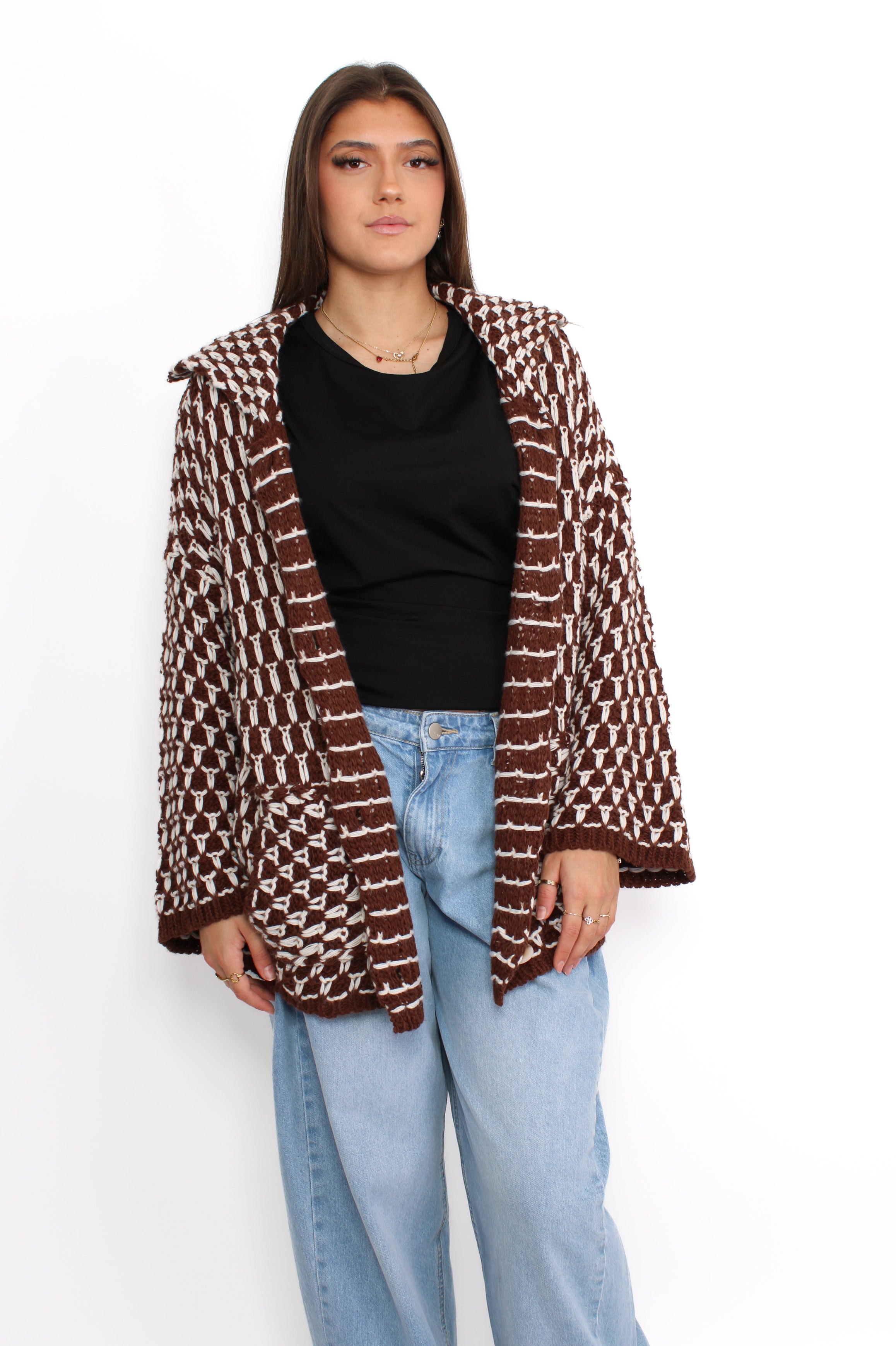 KNITTED CARDIGAN - BROWN