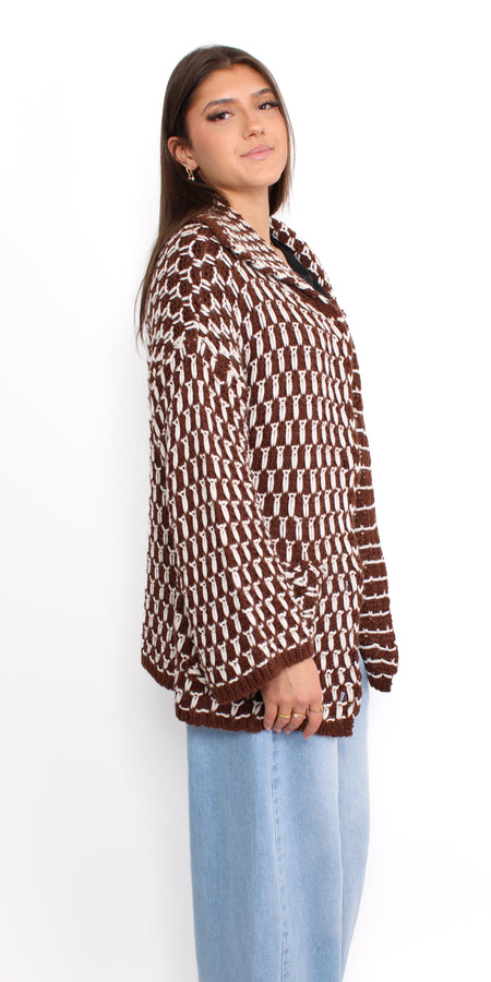 KNITTED CARDIGAN - BROWN