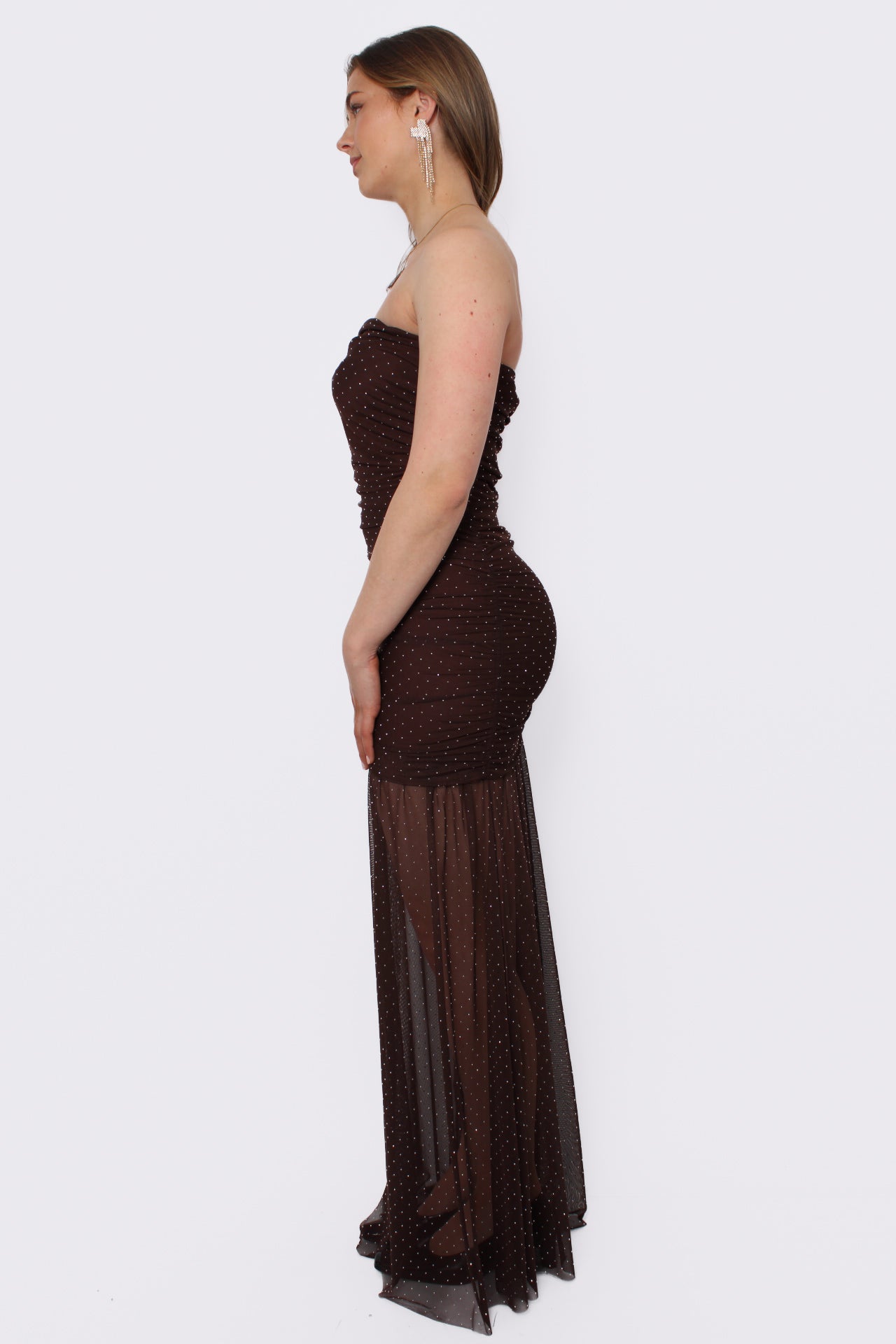 GLITTER TUBE DRESS - BROWN
