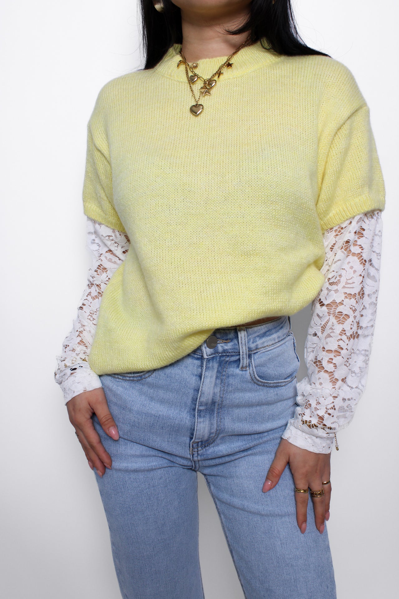 ELLE LACE SWEATER - PASTEL YELLOW