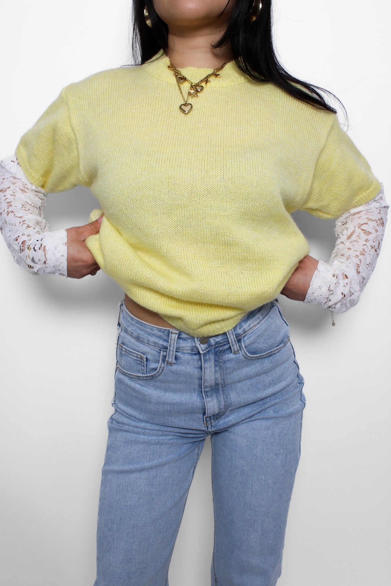 ELLE LACE SWEATER - PASTEL YELLOW