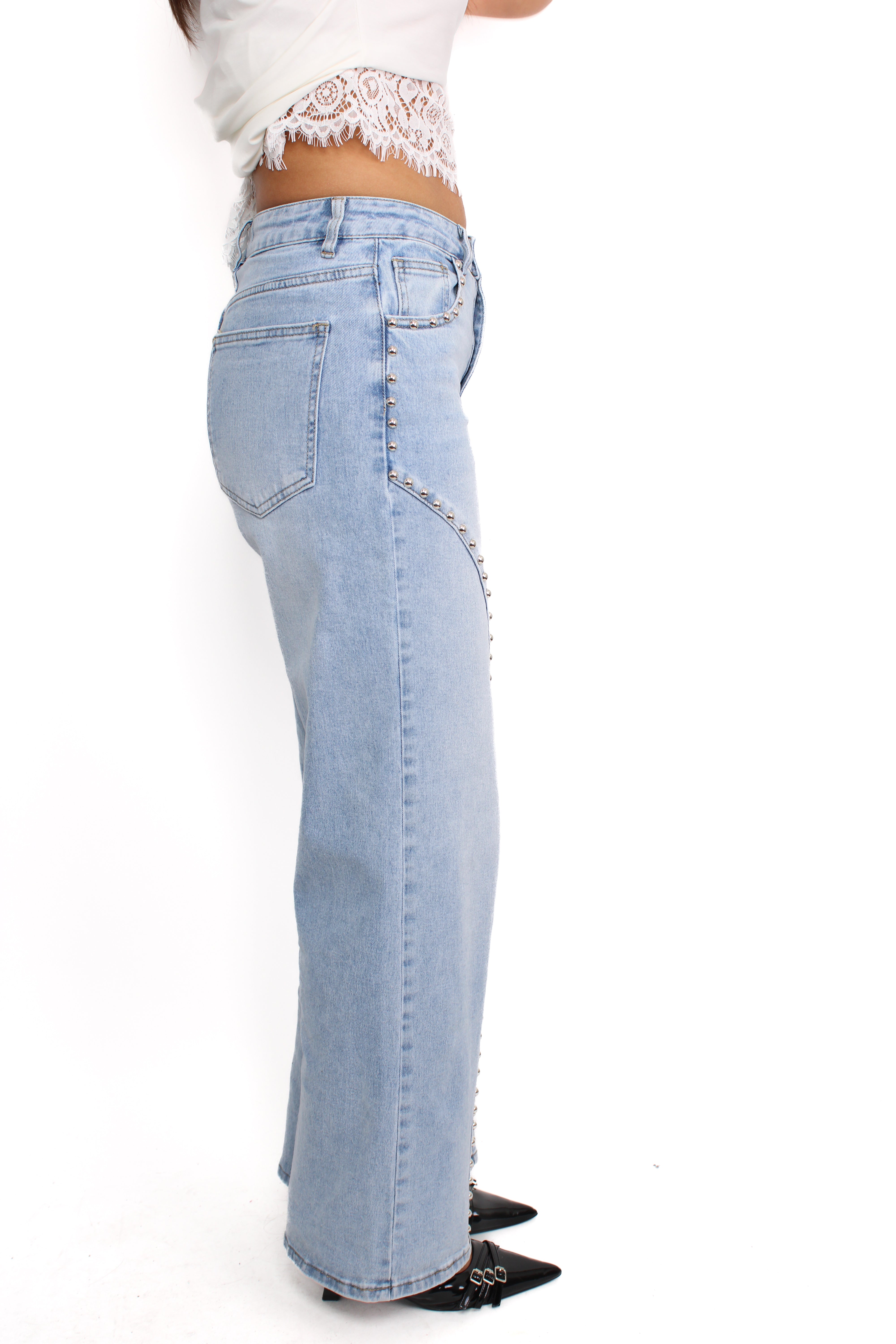 WIDE LEG STUD JEANS 9198 - DENIM