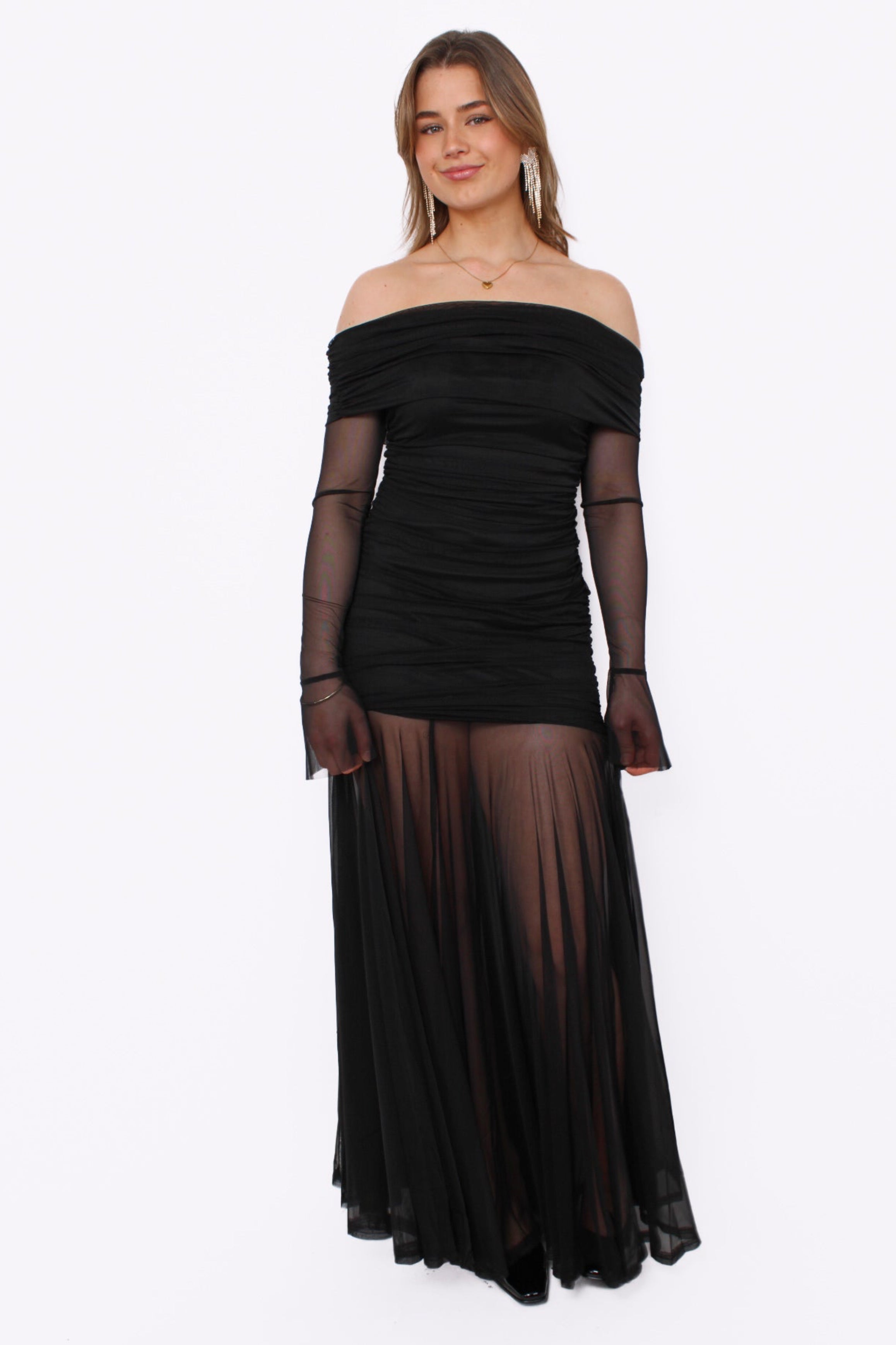 MESH CRUSH DRESS - BLACK