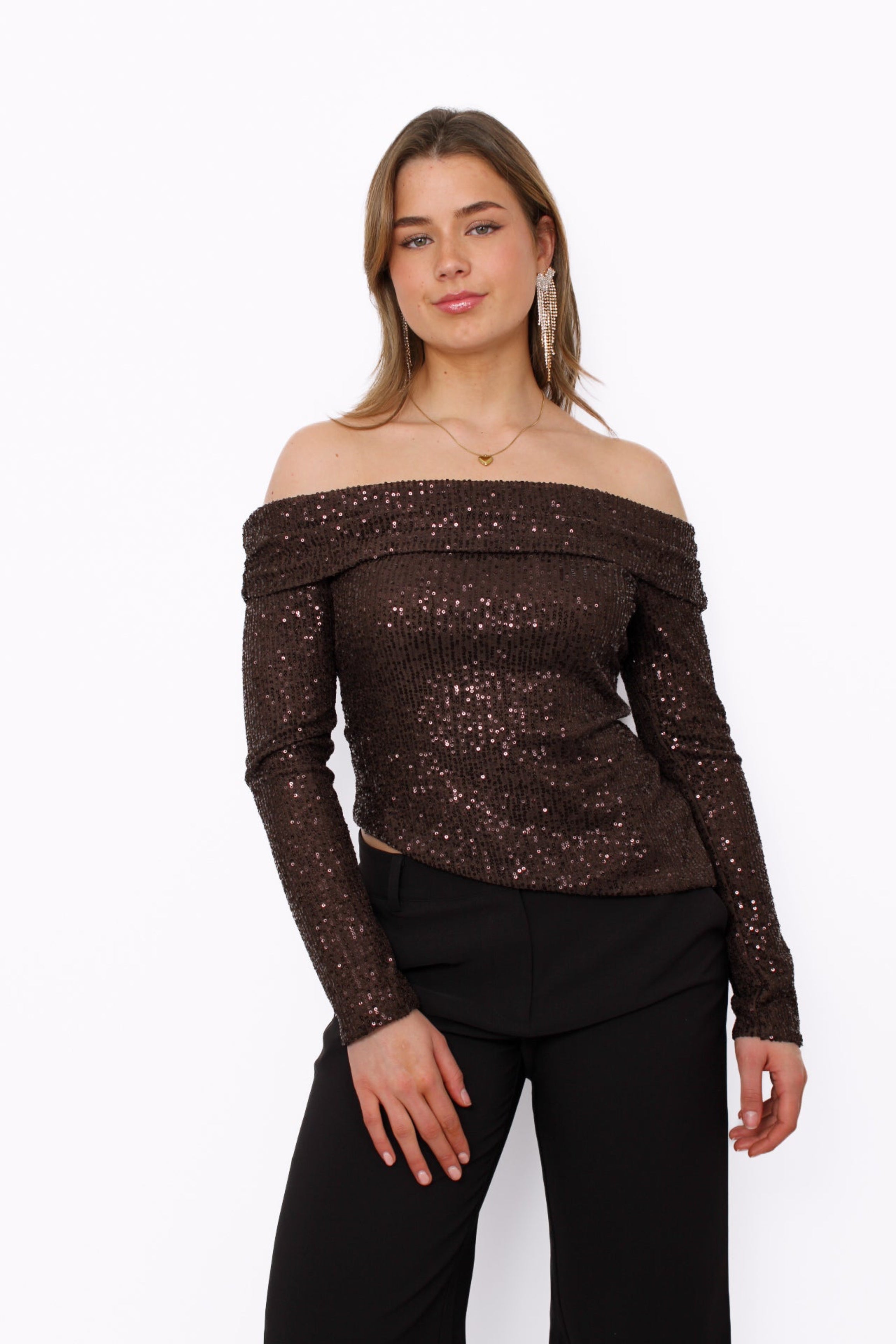 STARLIT OFF SHOULDER TOP - BROWN