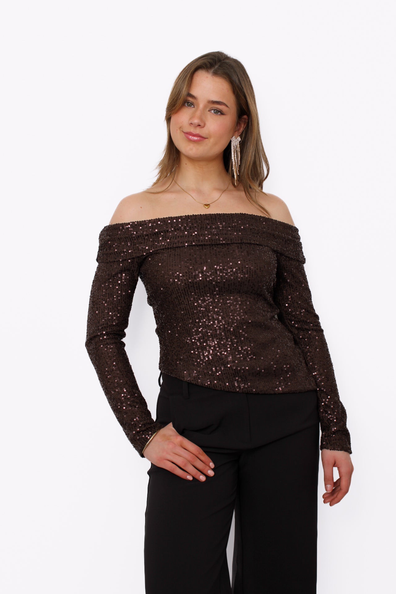 STARLIT OFF SHOULDER TOP - BROWN