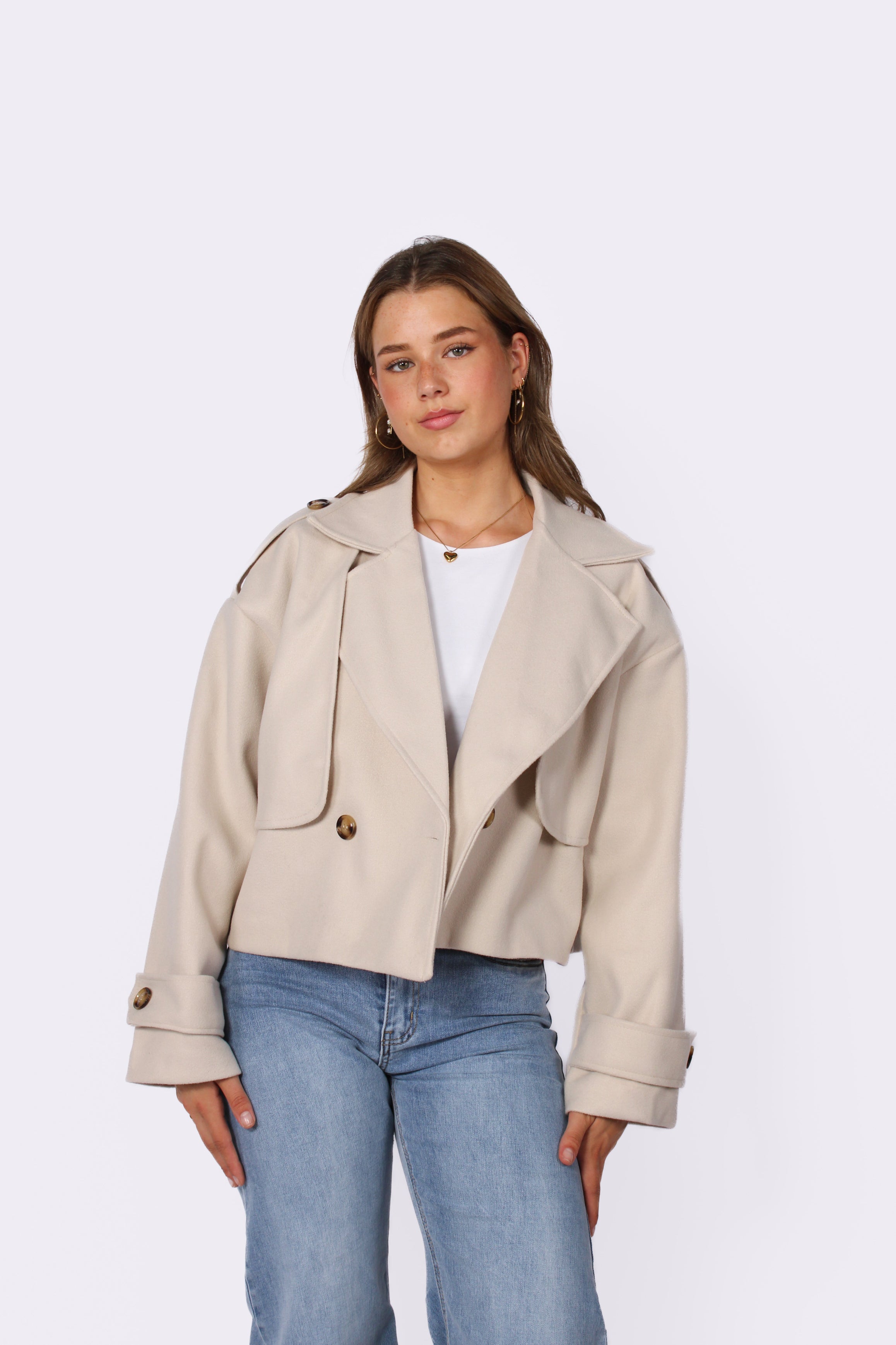 ZOEY CROPPED TRENCHCOAT - BEIGE