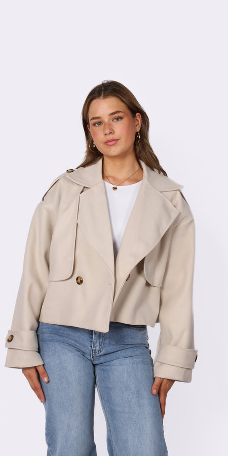 ZOEY CROPPED TRENCH COAT - BEIGE
