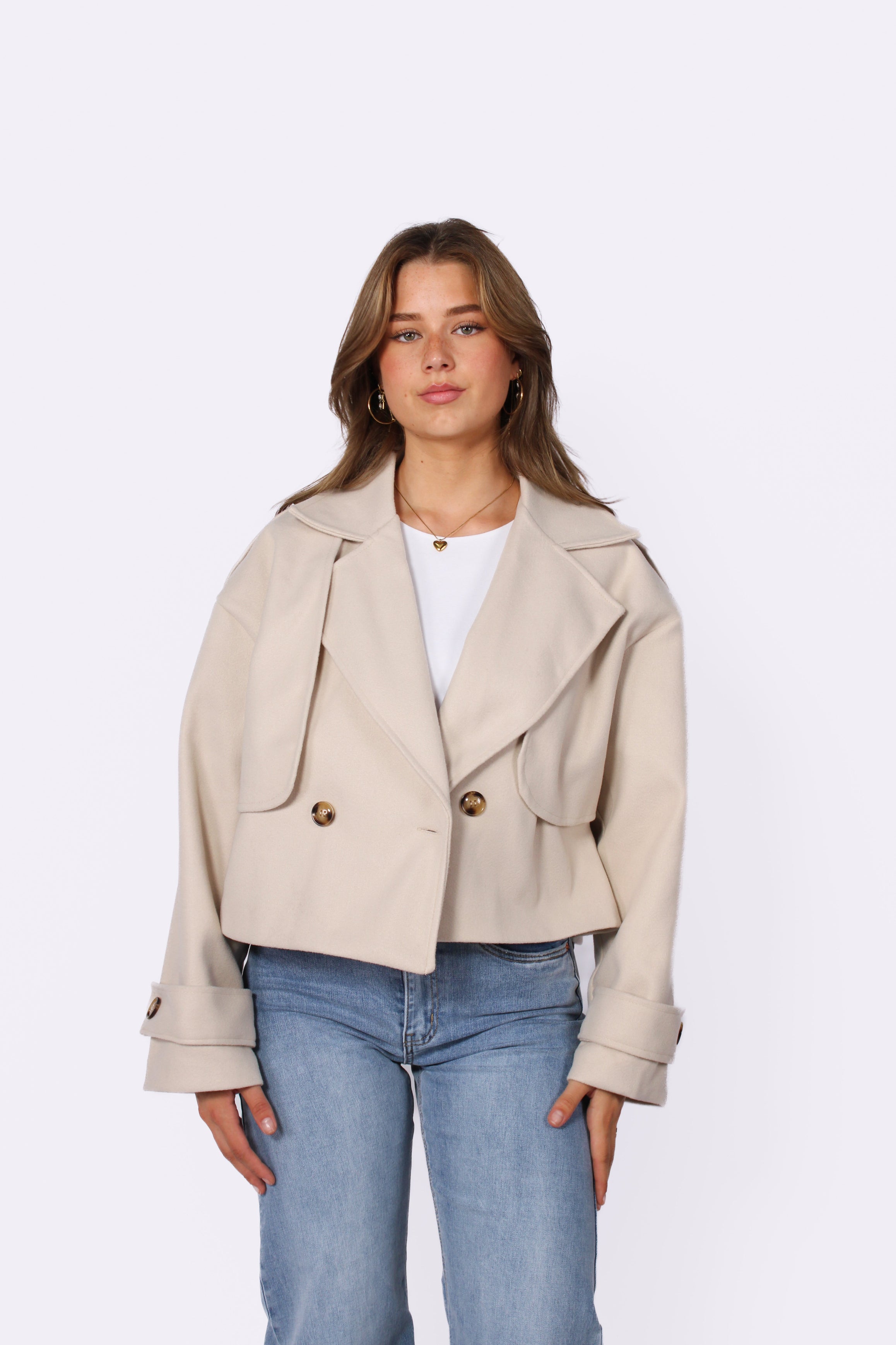 ZOEY CROPPED TRENCHCOAT - BEIGE