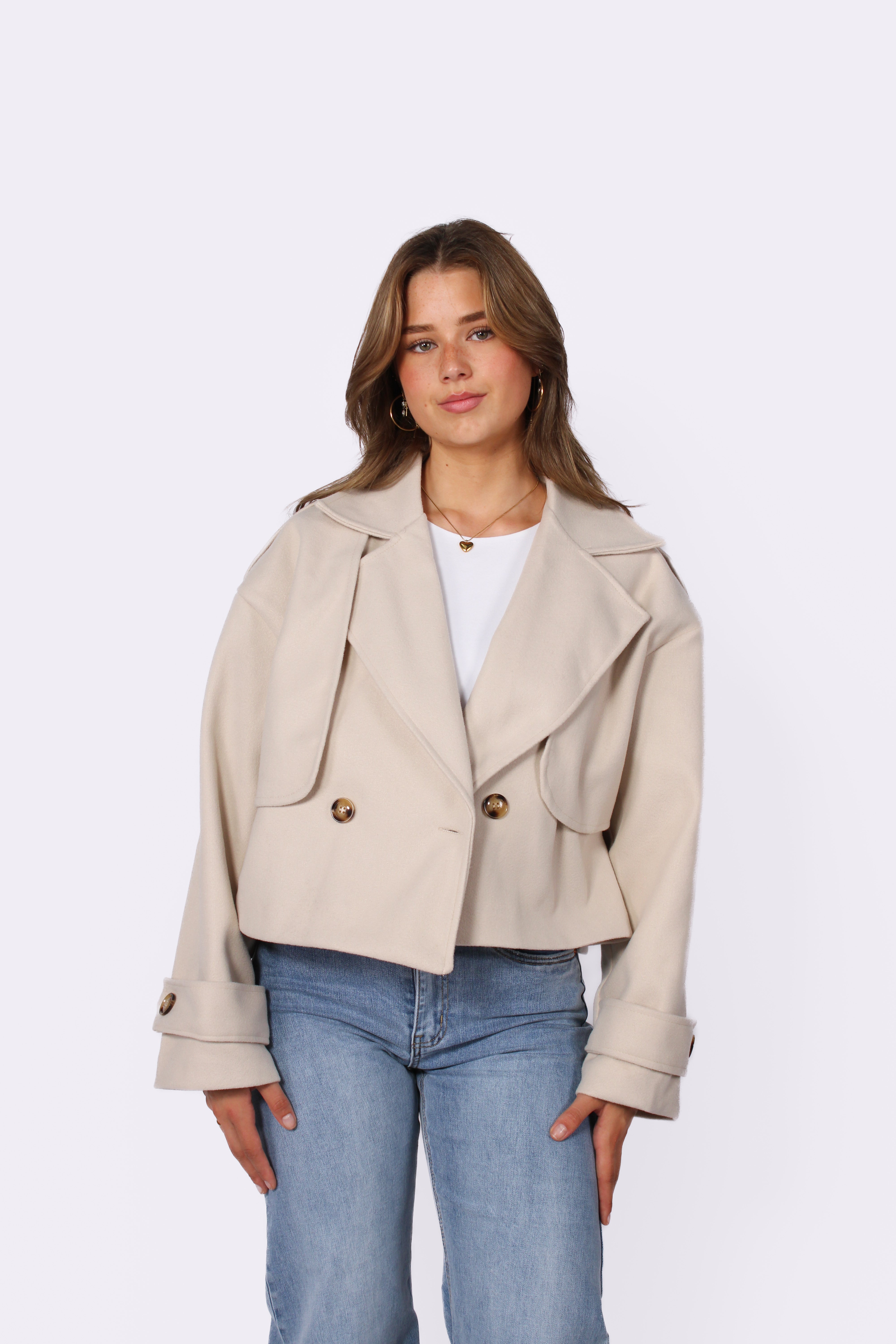 ZOEY CROPPED TRENCHCOAT - BEIGE