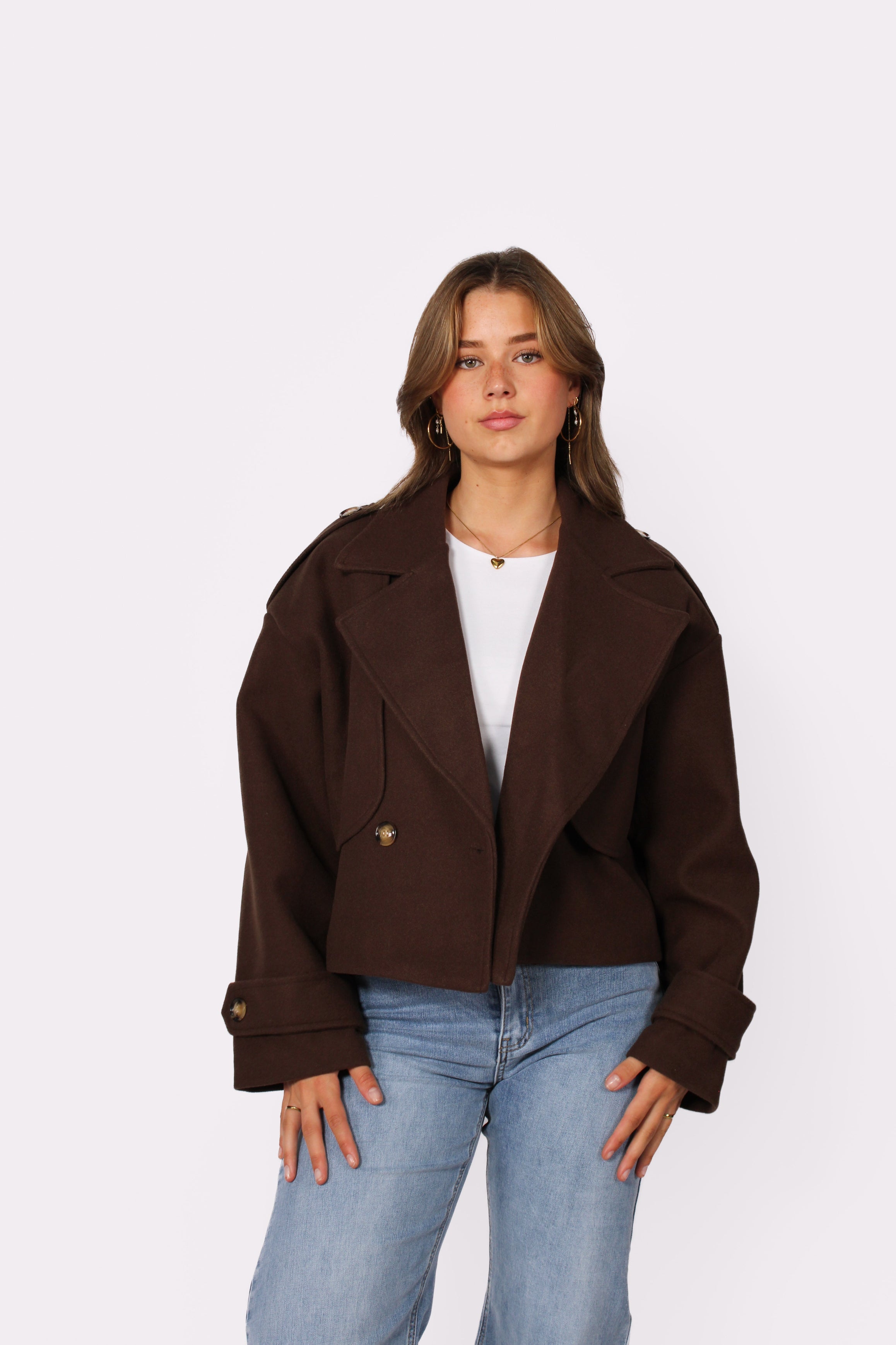 ZOEY CROPPED TRENCHCOAT - BROWN