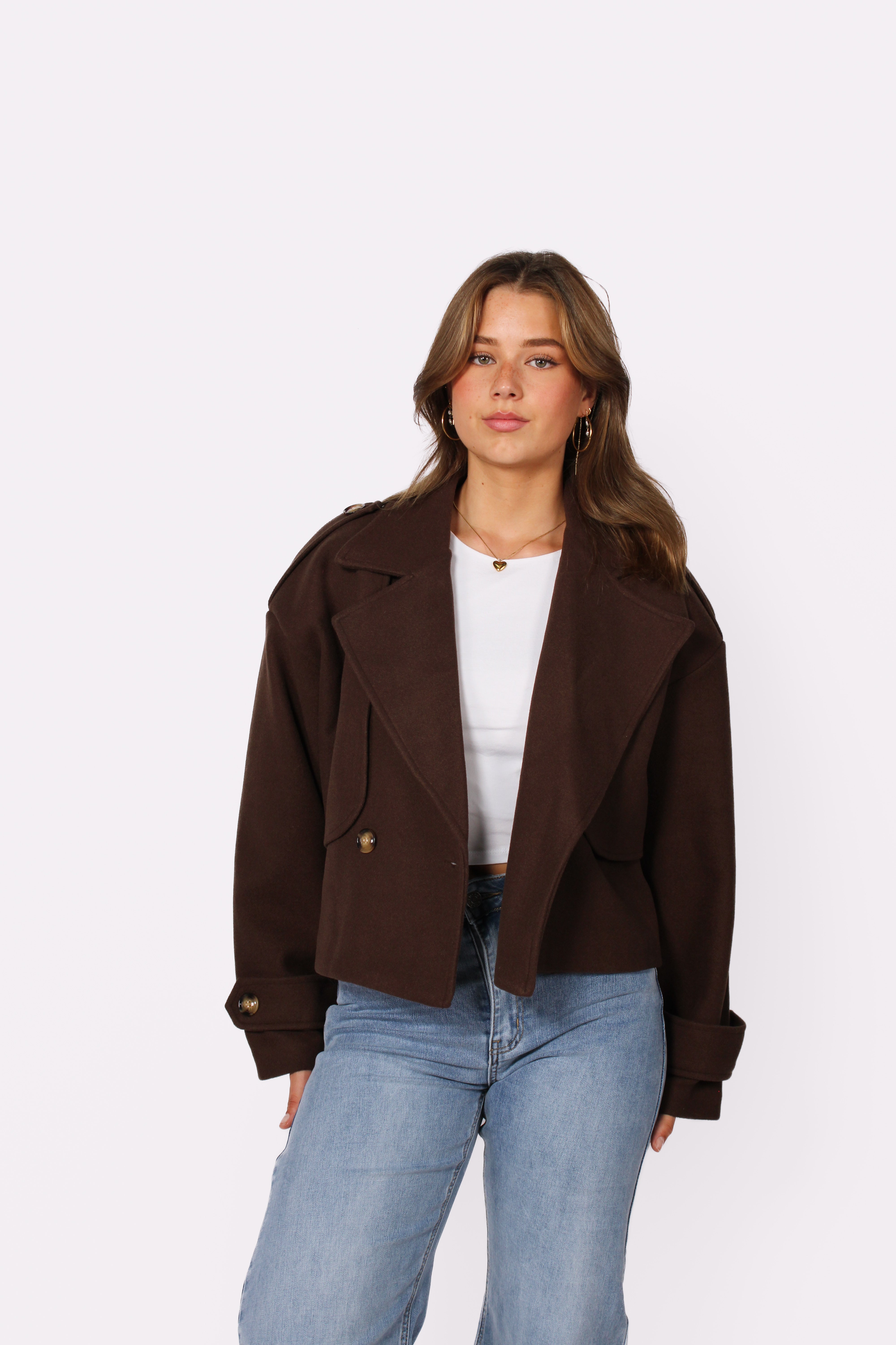 ZOEY CROPPED TRENCHCOAT - BROWN