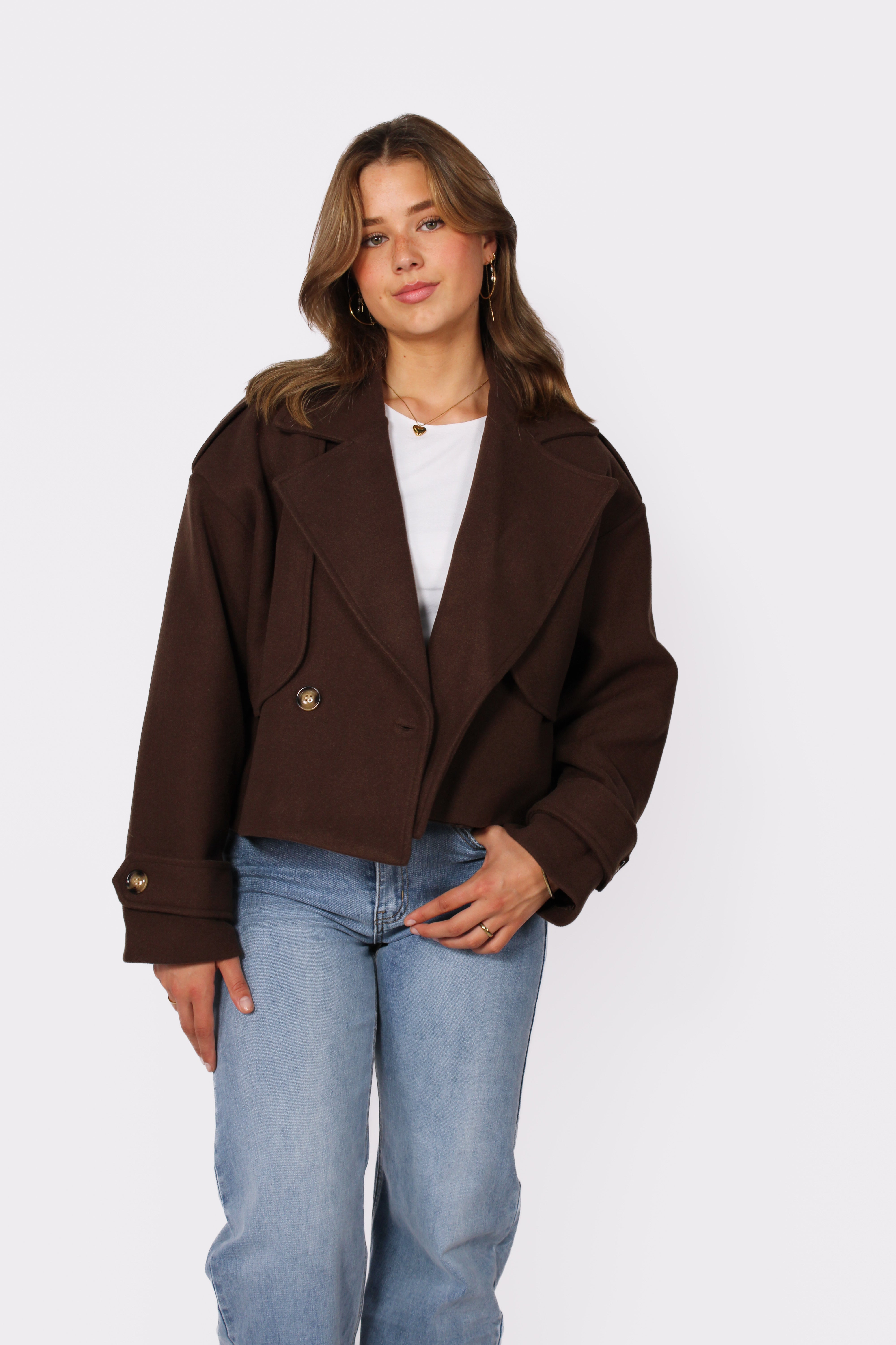 ZOEY CROPPED TRENCHCOAT - BROWN