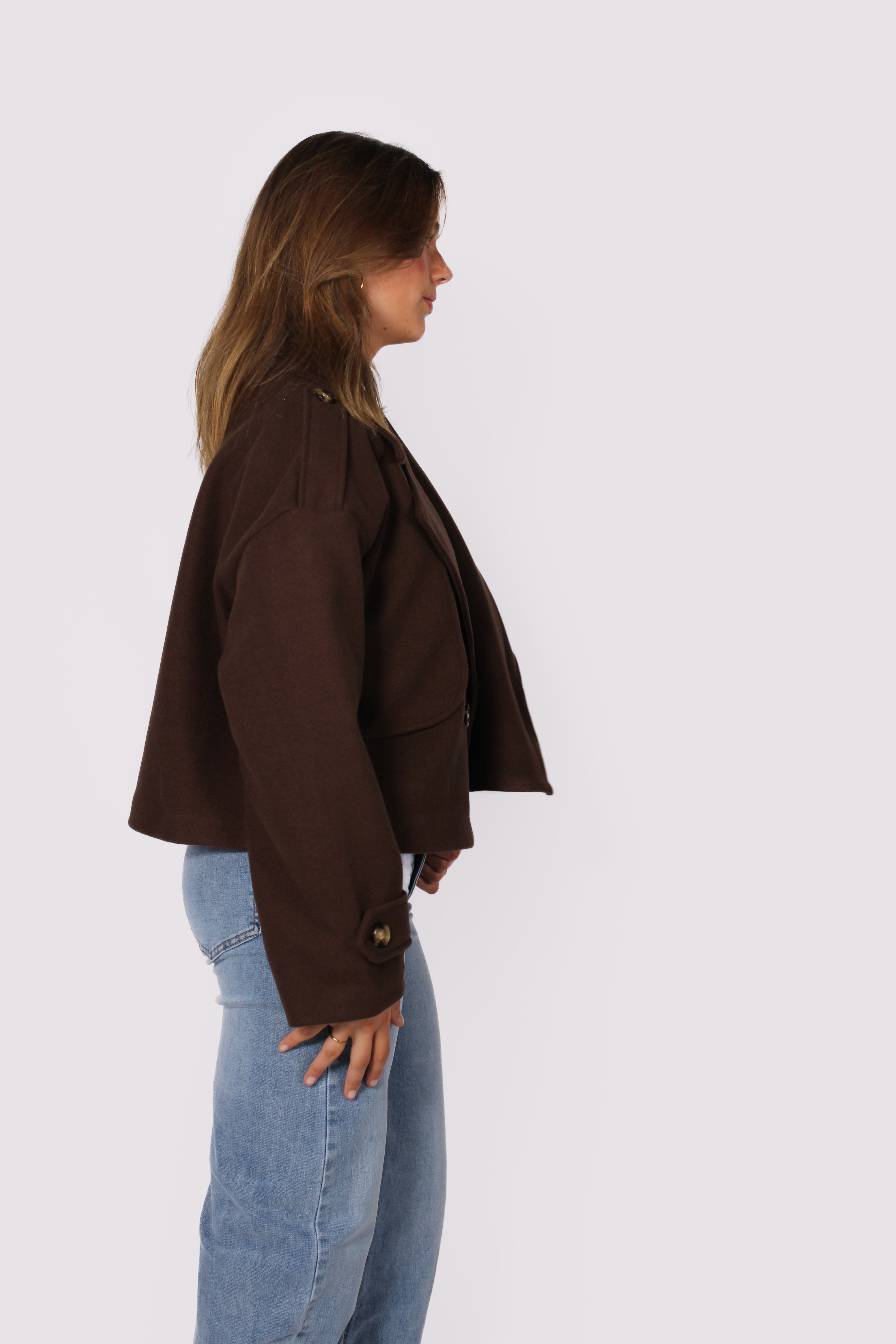 ZOEY CROPPED TRENCHCOAT - BROWN