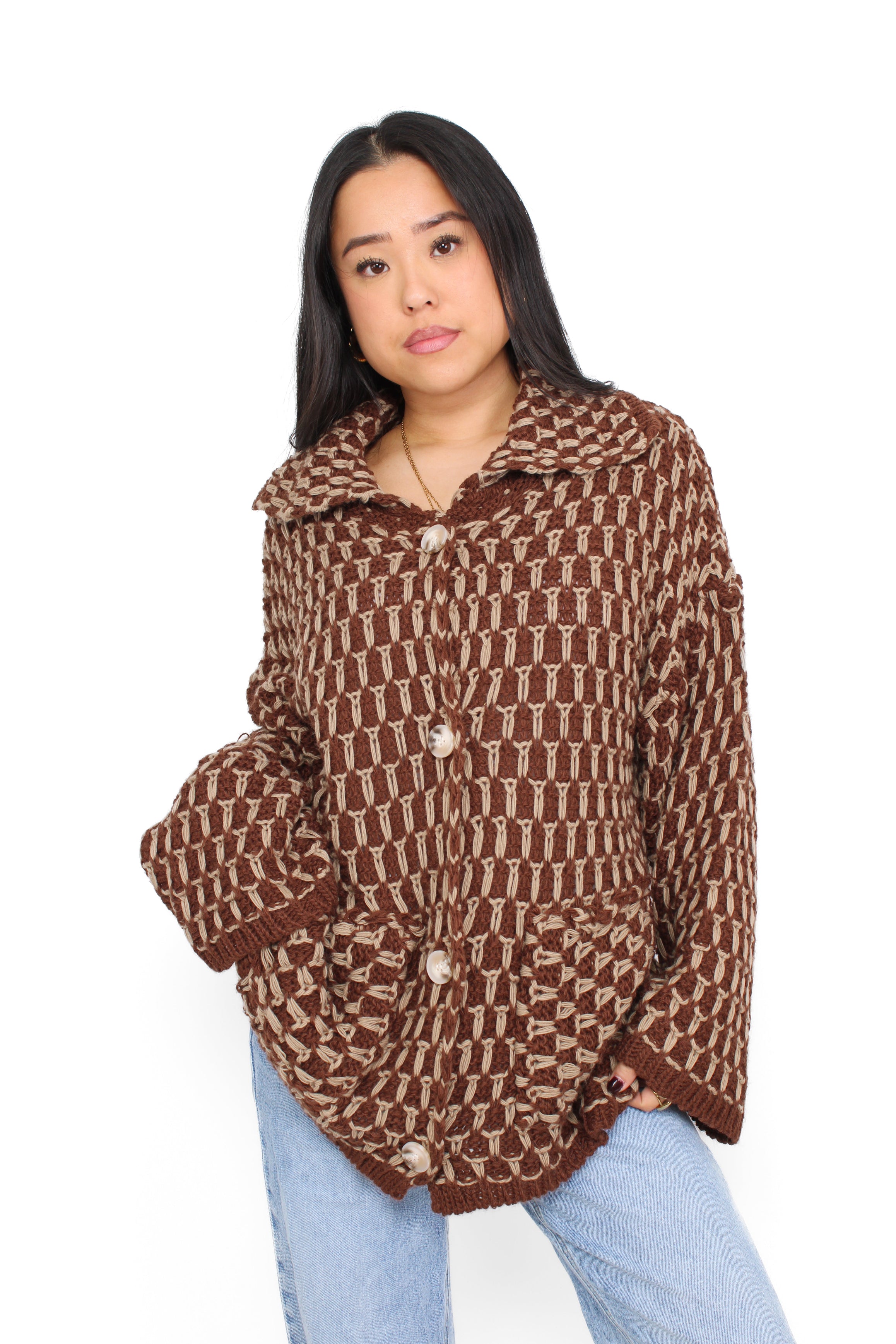 KNITTED CARDIGAN - CAMEL