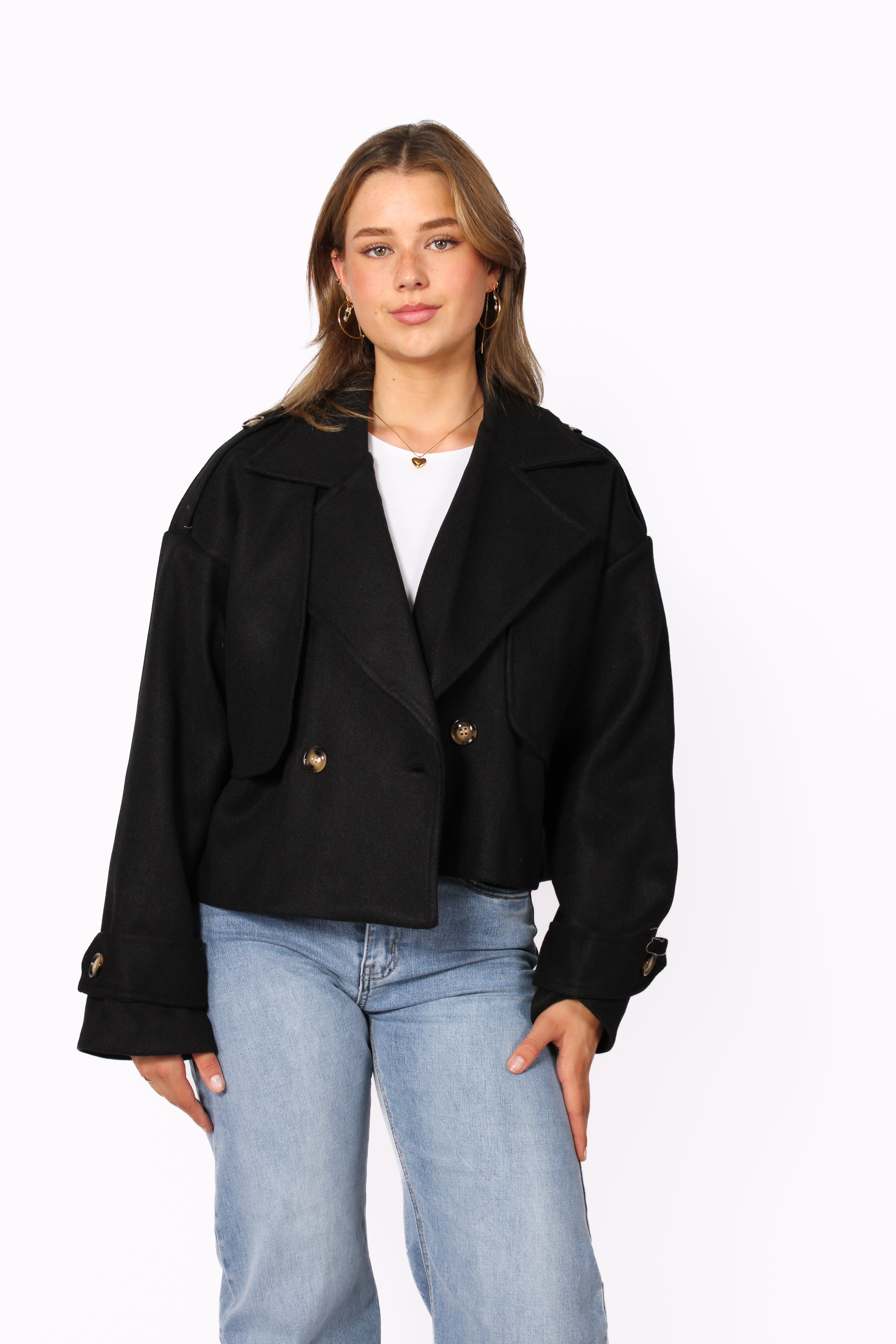 ZOEY CROPPED TRENCHCOAT - BLACK