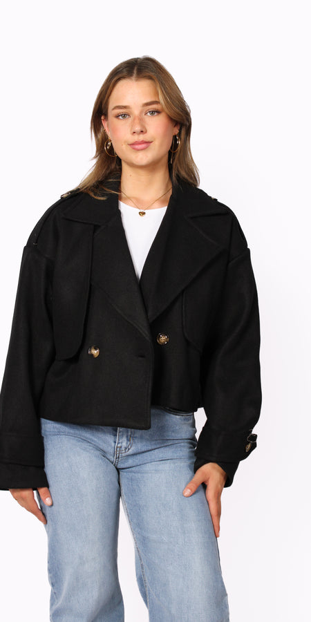 ZOEY CROPPED TRENCH COAT - BLACK