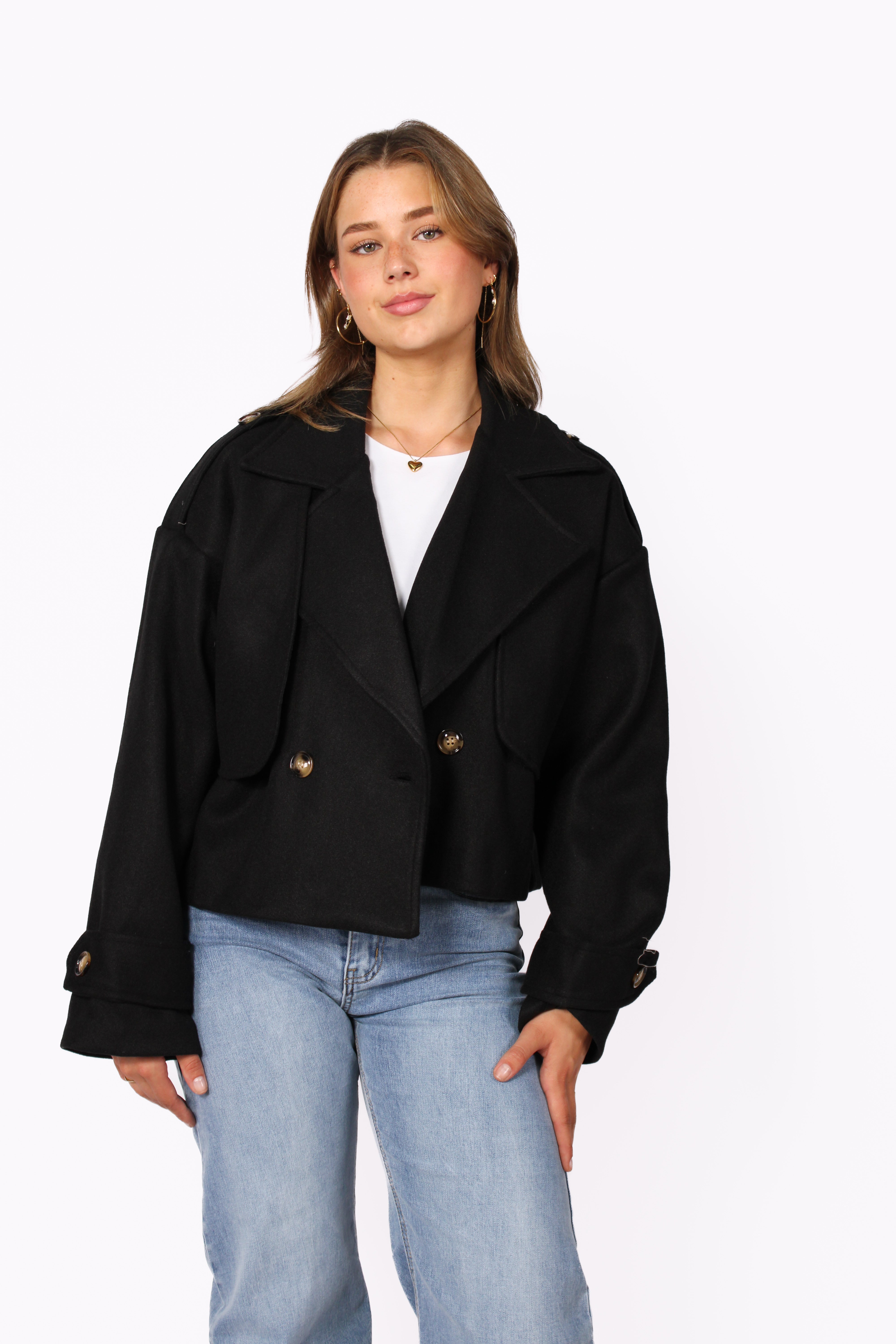ZOEY CROPPED TRENCHCOAT - BLACK