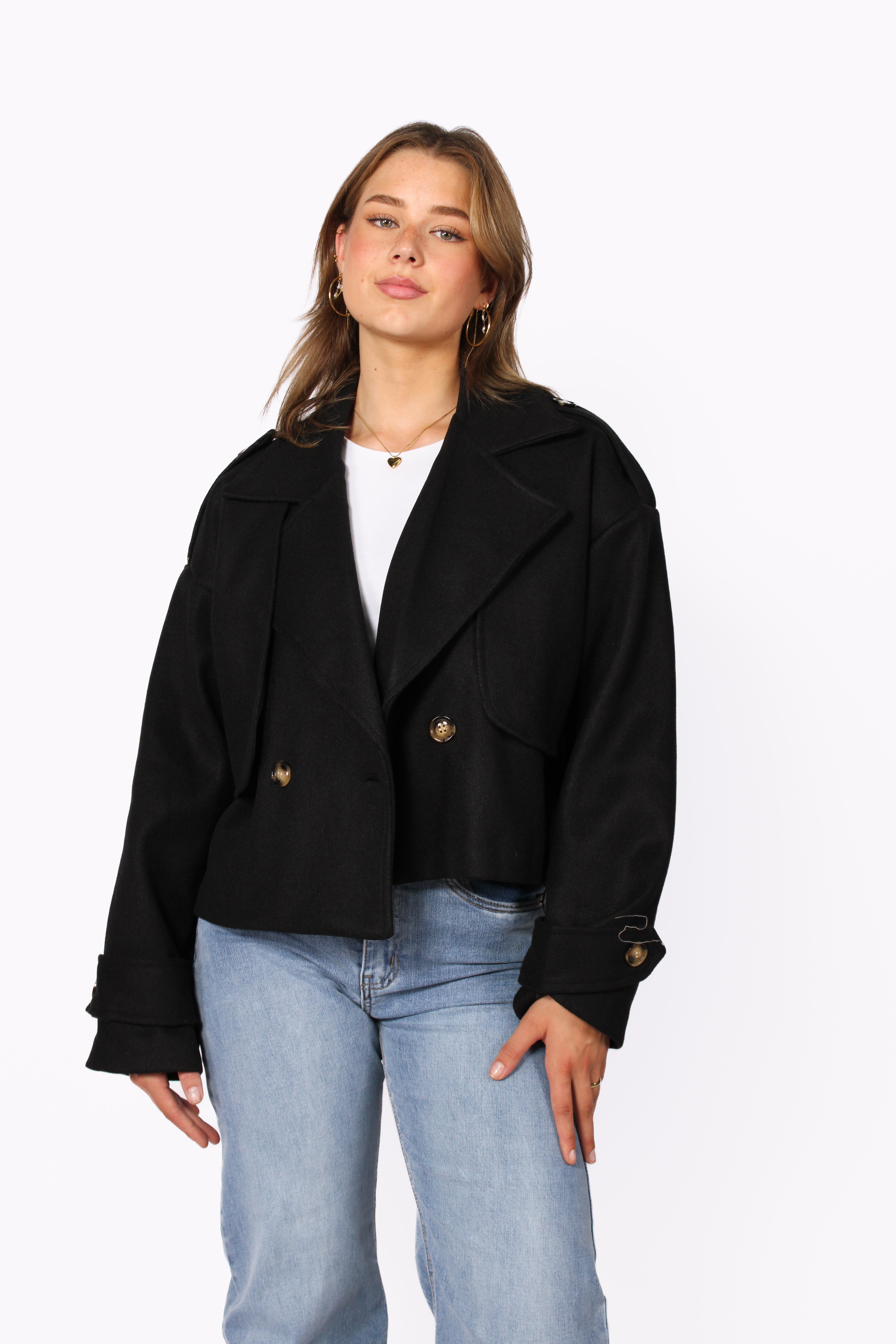 ZOEY CROPPED TRENCHCOAT - BLACK