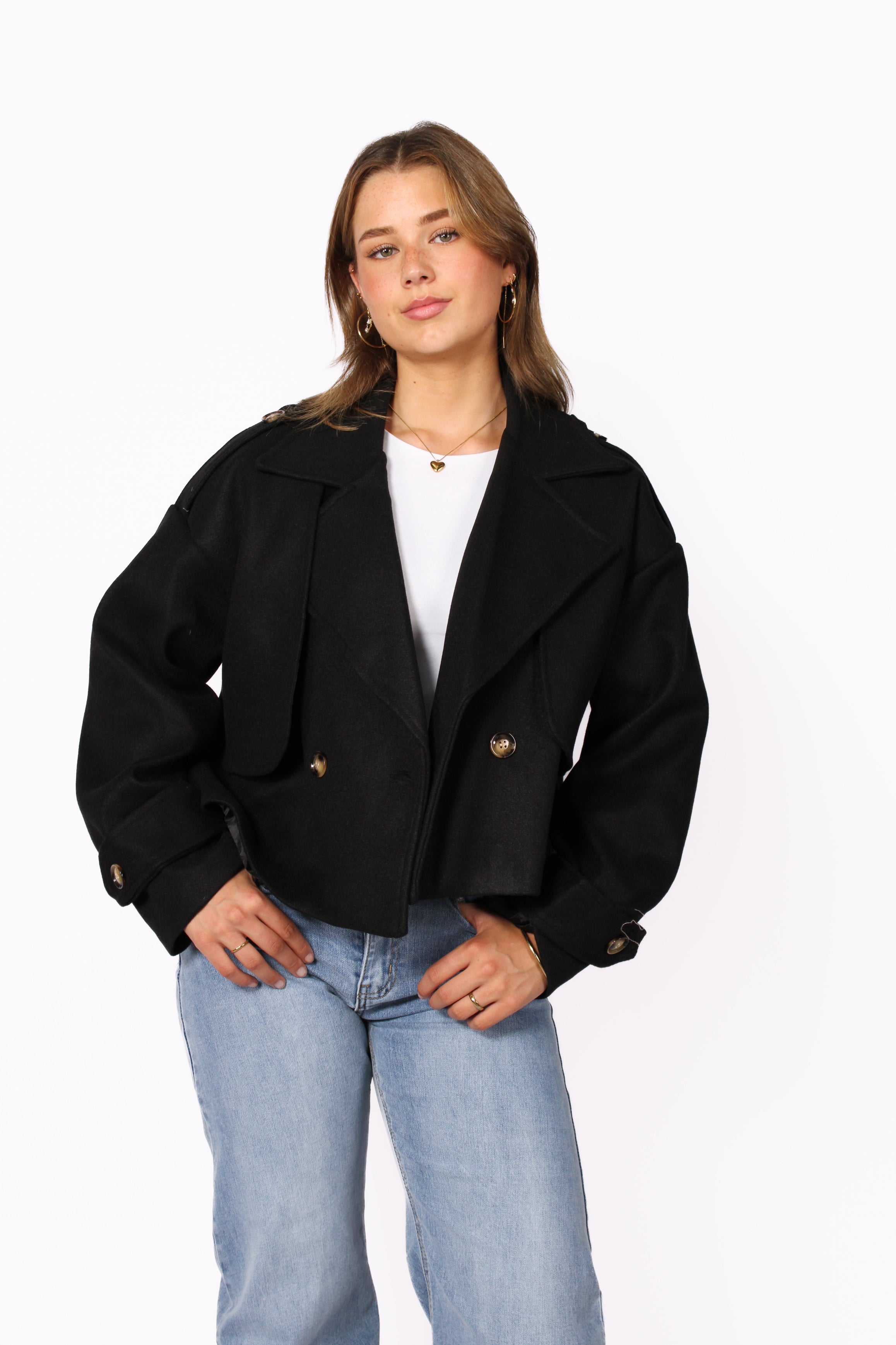 ZOEY CROPPED TRENCHCOAT - BLACK