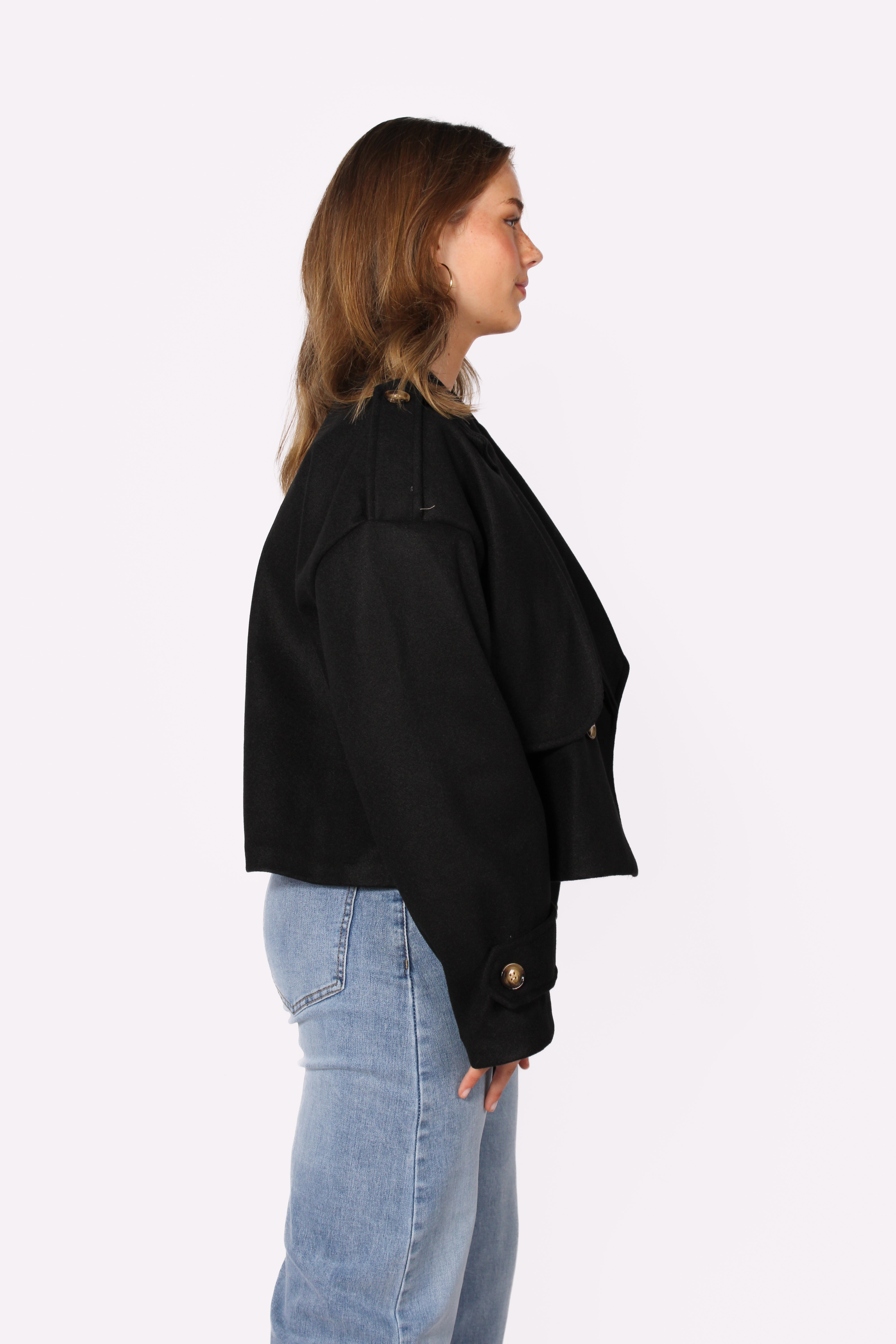 ZOEY CROPPED TRENCHCOAT - BLACK