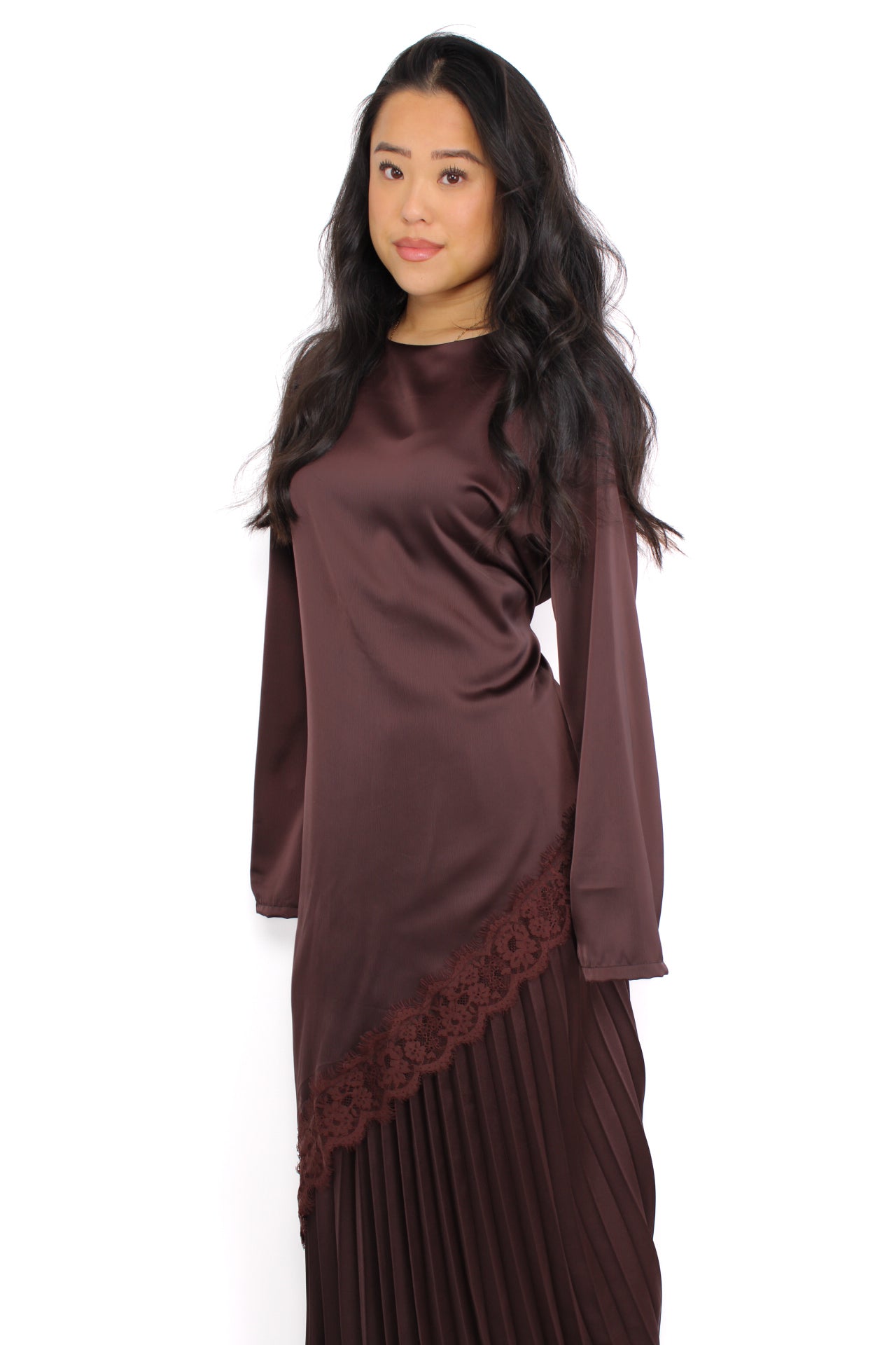 AYA LACE TOP LONG - BROWN