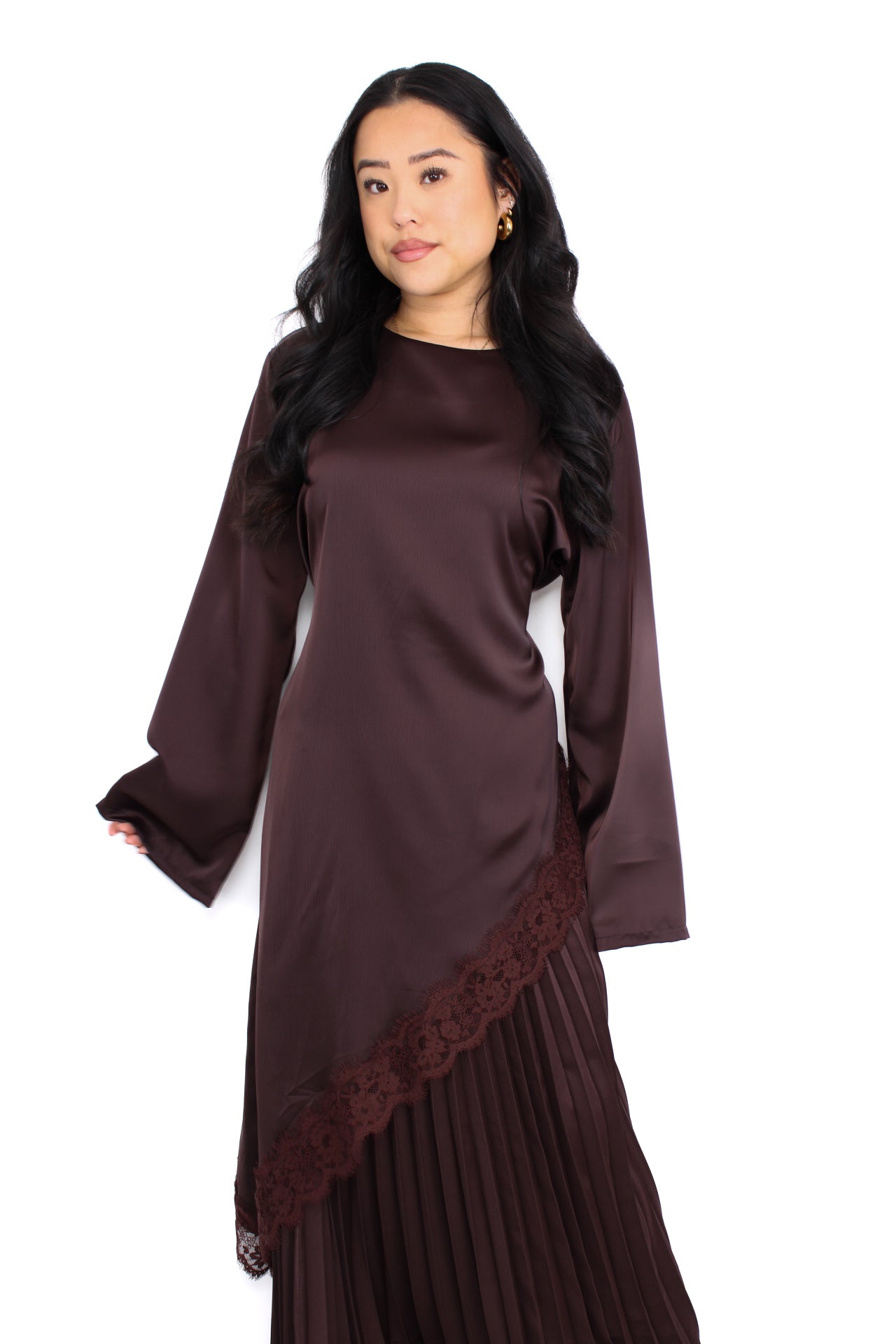 AYA LACE TOP LONG - BROWN
