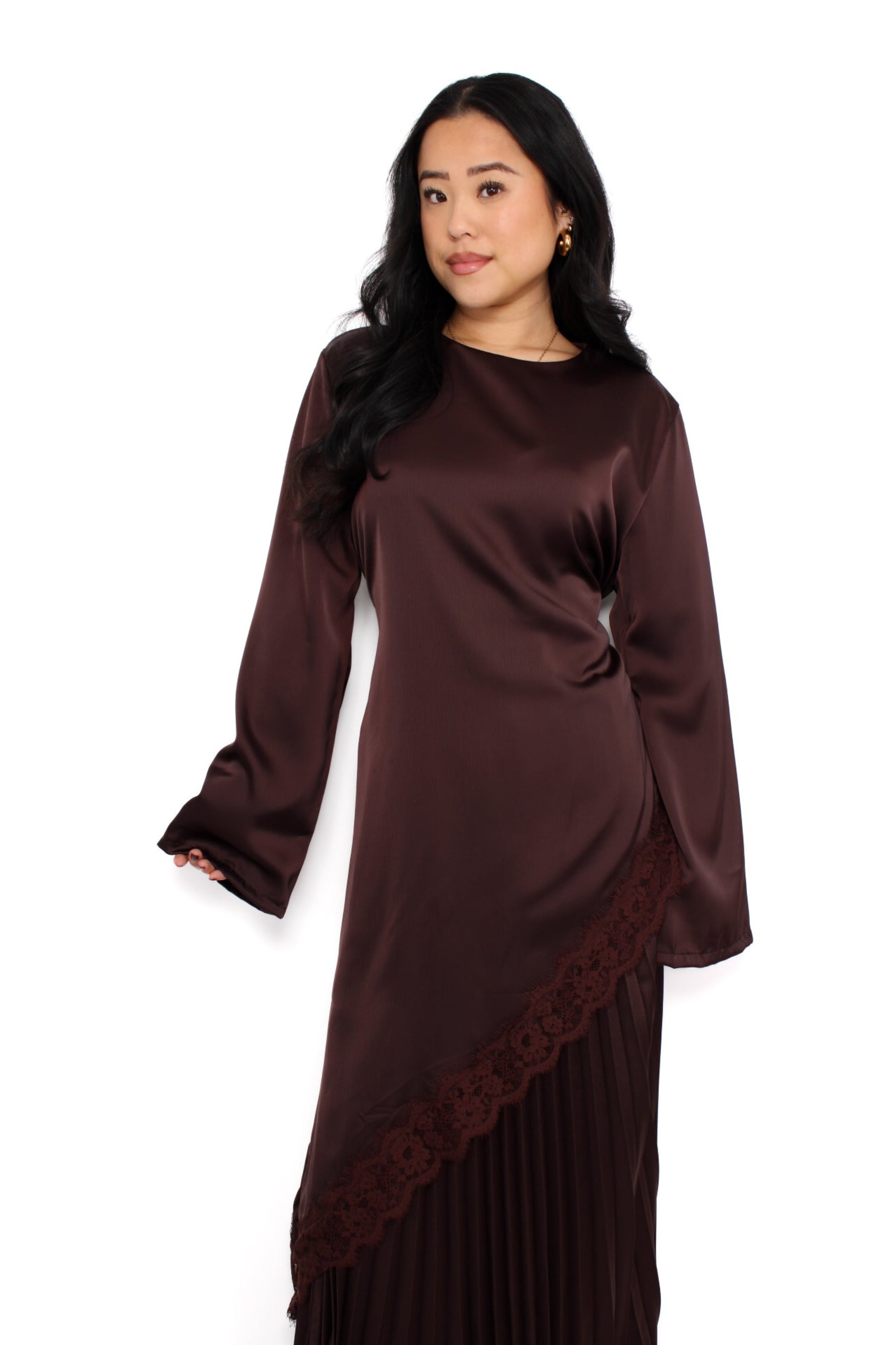AYA LACE TOP LONG - BROWN