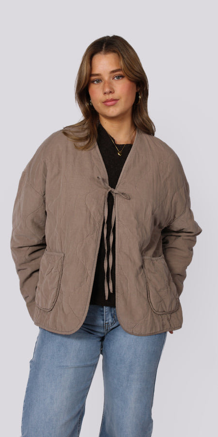 Tie Front Jacket - Taupe