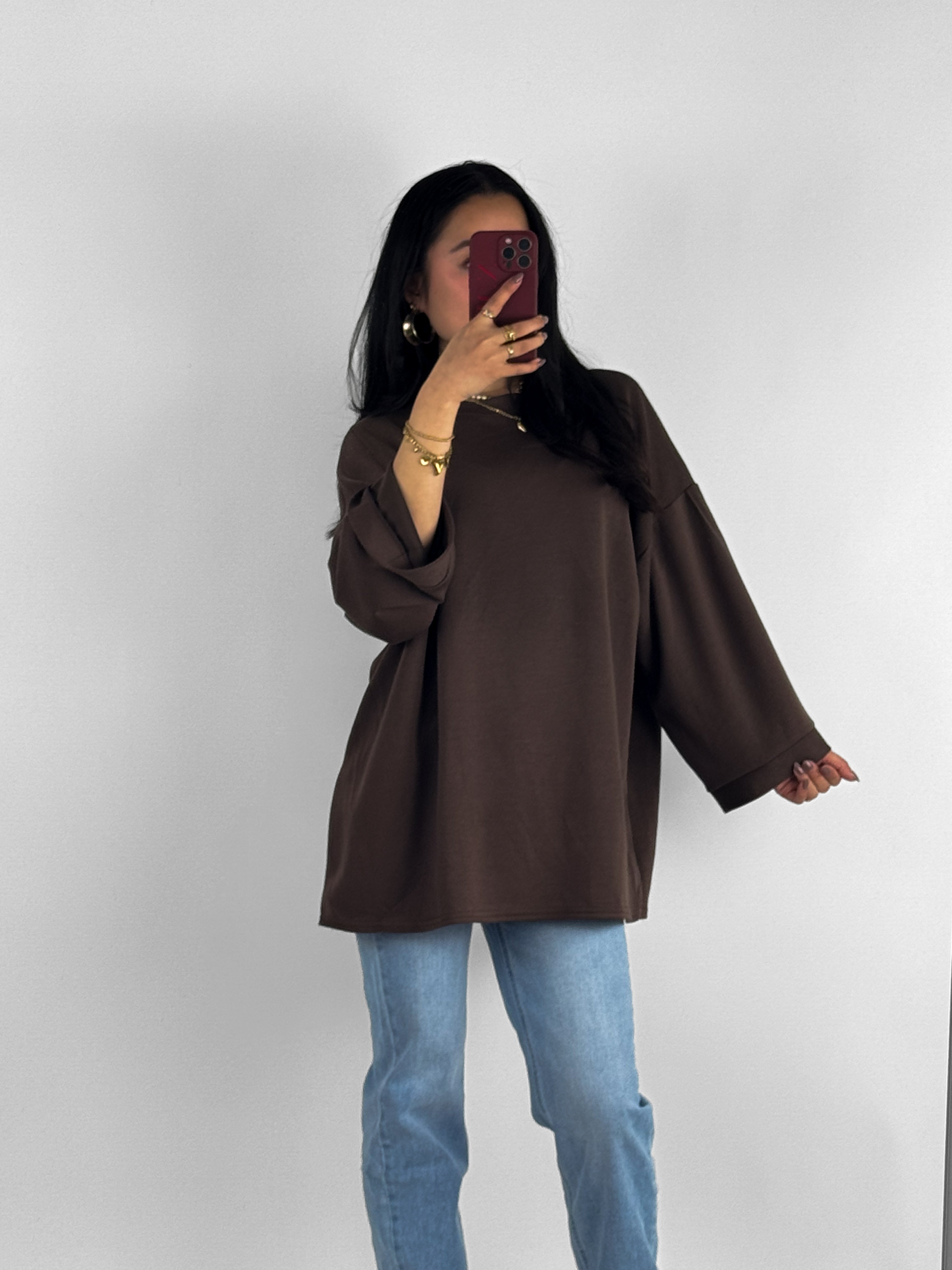 OVERSIZED BASIC SWEATER - BROWN