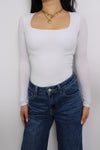 SQUARE LONG SLEEVE TOP - WHITE