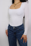 SQUARE LONG SLEEVE TOP - WHITE