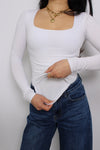 SQUARE LONG SLEEVE TOP - WHITE