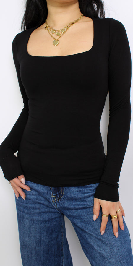SQUARE LONG SLEEVE TOP - BLACK