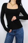 SQUARE LONG SLEEVE TOP - BLACK