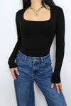 SQUARE LONG SLEEVE TOP - BLACK
